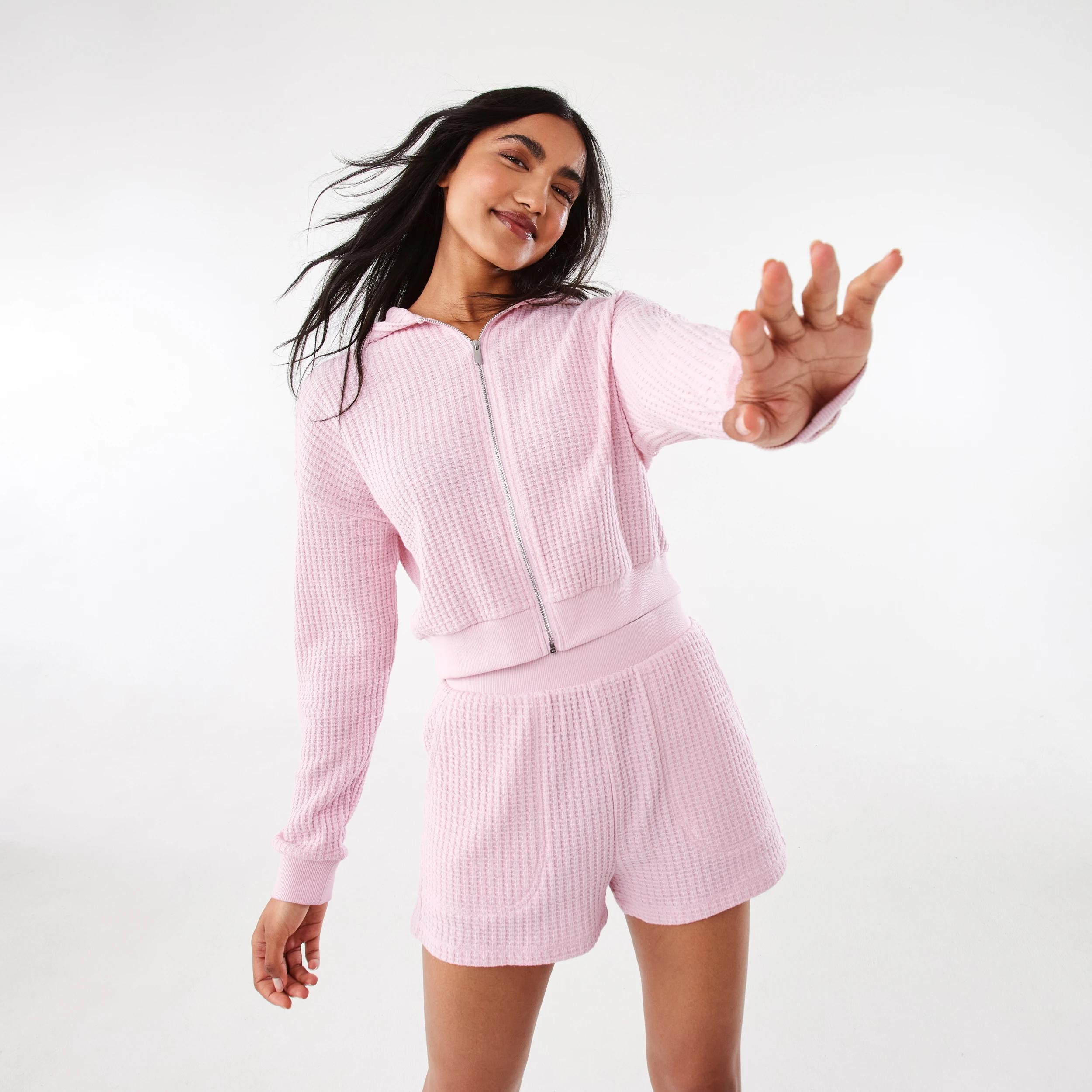 9 Waffle Cropped Hoodie Pink Blush, 9 of 9