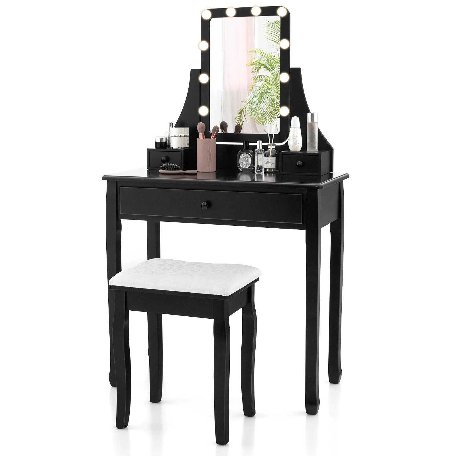 3 Costway Vintage Makeup Vanity Table Set w/Mirror & 3 Light Settings Dressing Table, 3 of 4