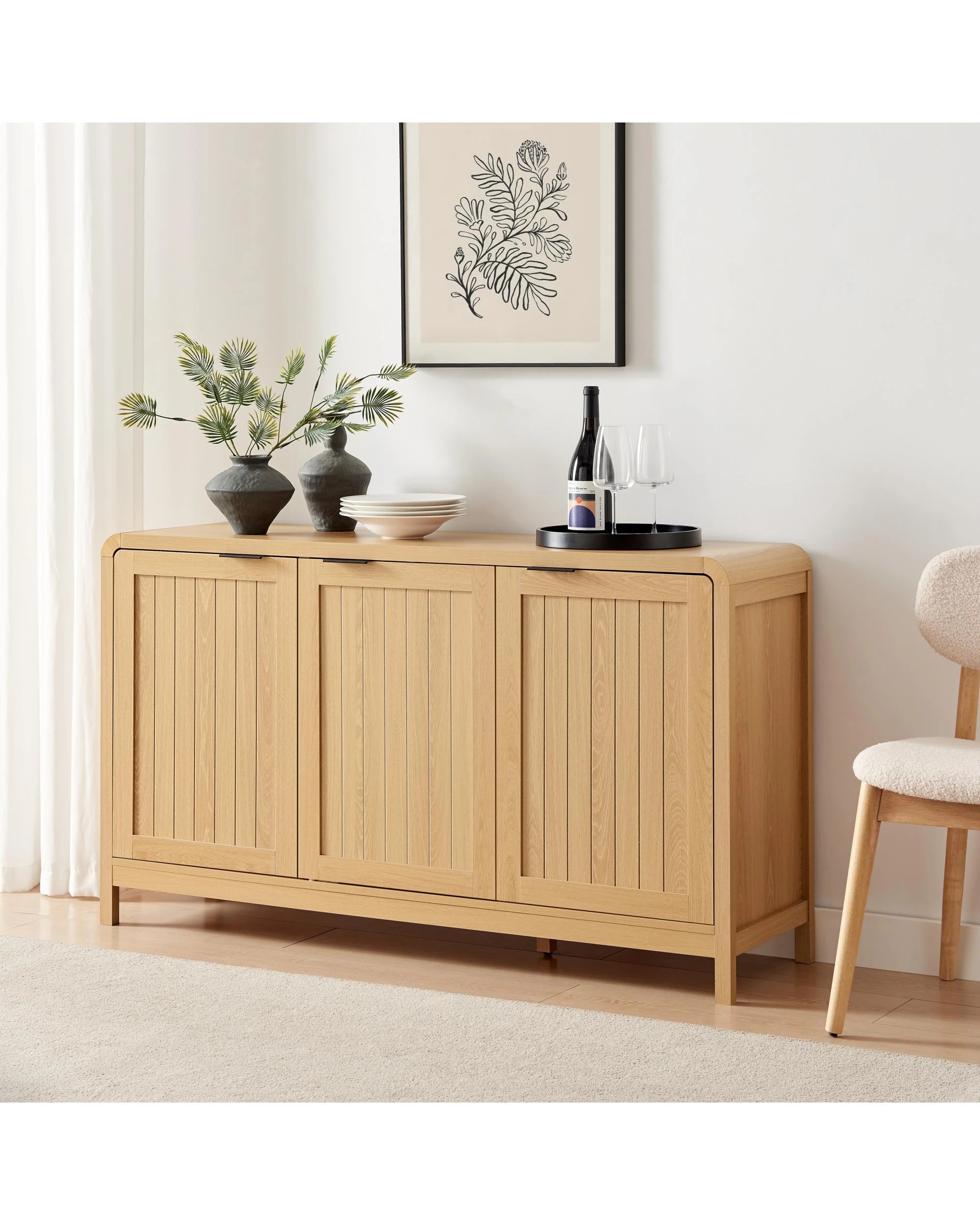3 Kodu Buffet Sideboard Cabinet 3 Doors - Natural, 3 of 10