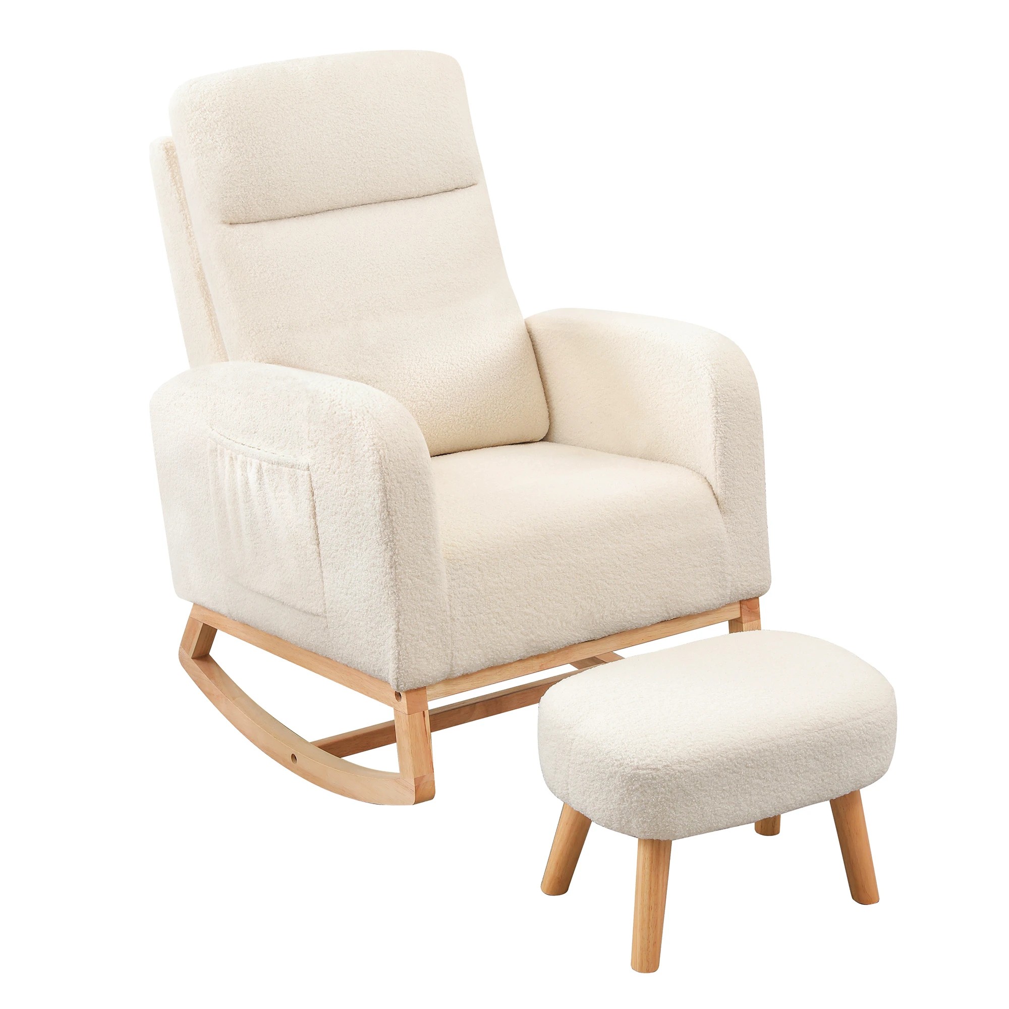 1 Levede Rocking Chair Beige With Cushion & Stool, 1 of 7