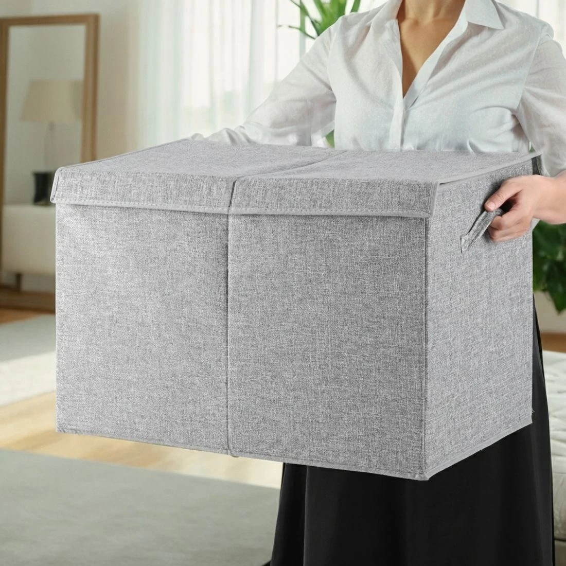 5 Keezi Large Toy Box Chest Storage with Flip-Top Lid Foldable Organizer Bins - Grey, 5 of 6