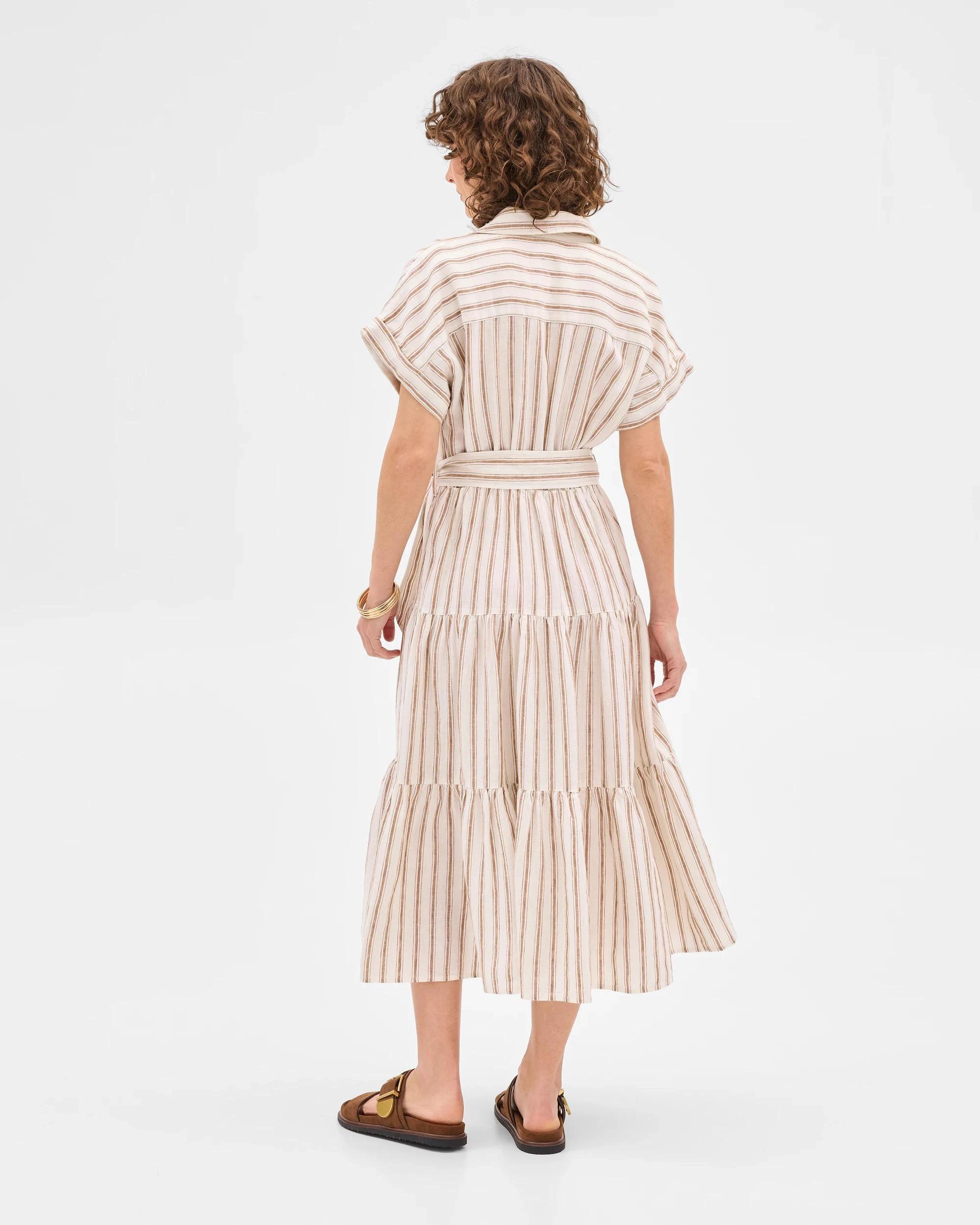 4 Target Woman European Linen Tiered Wrap Midi Dress GINGERBREAD/STRIPE, 4 of 9