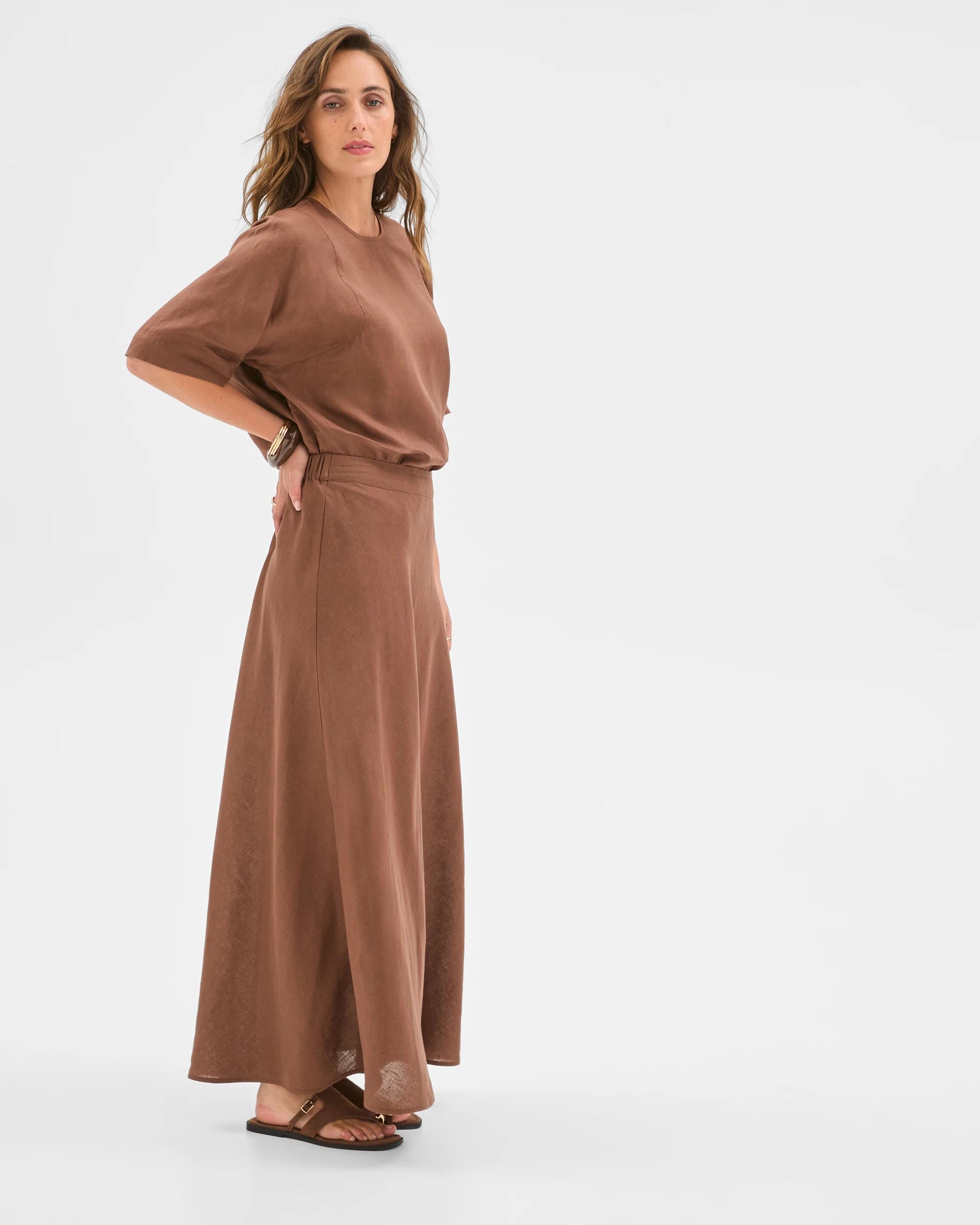 3 Target Woman European Linen Seam Detail Skirt WARM BROWN, 3 of 6