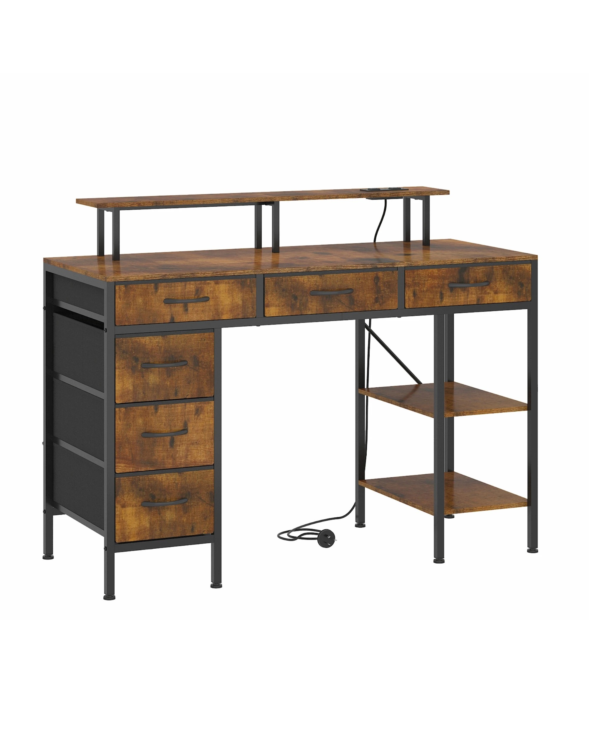 6 Advwin Computer Desk with LED Lights & Power Outlets, 120cm Gaming Desk with 6 Fabric Drawers, 6 of 9