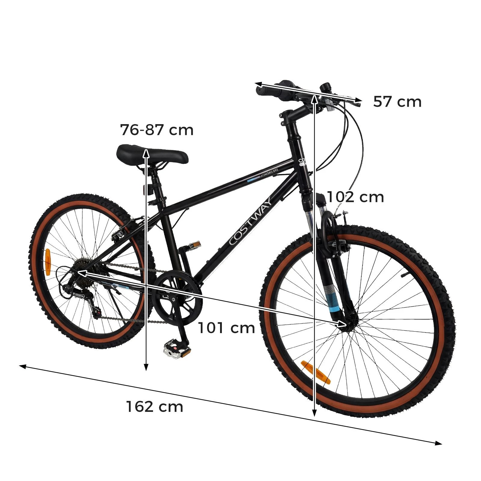 2 Costway 60cm Teens Mountain Bike 6-Speed Outdoor Bicycle w/Suspension Fork & Adjustable Seat - Black, 2 of 2
