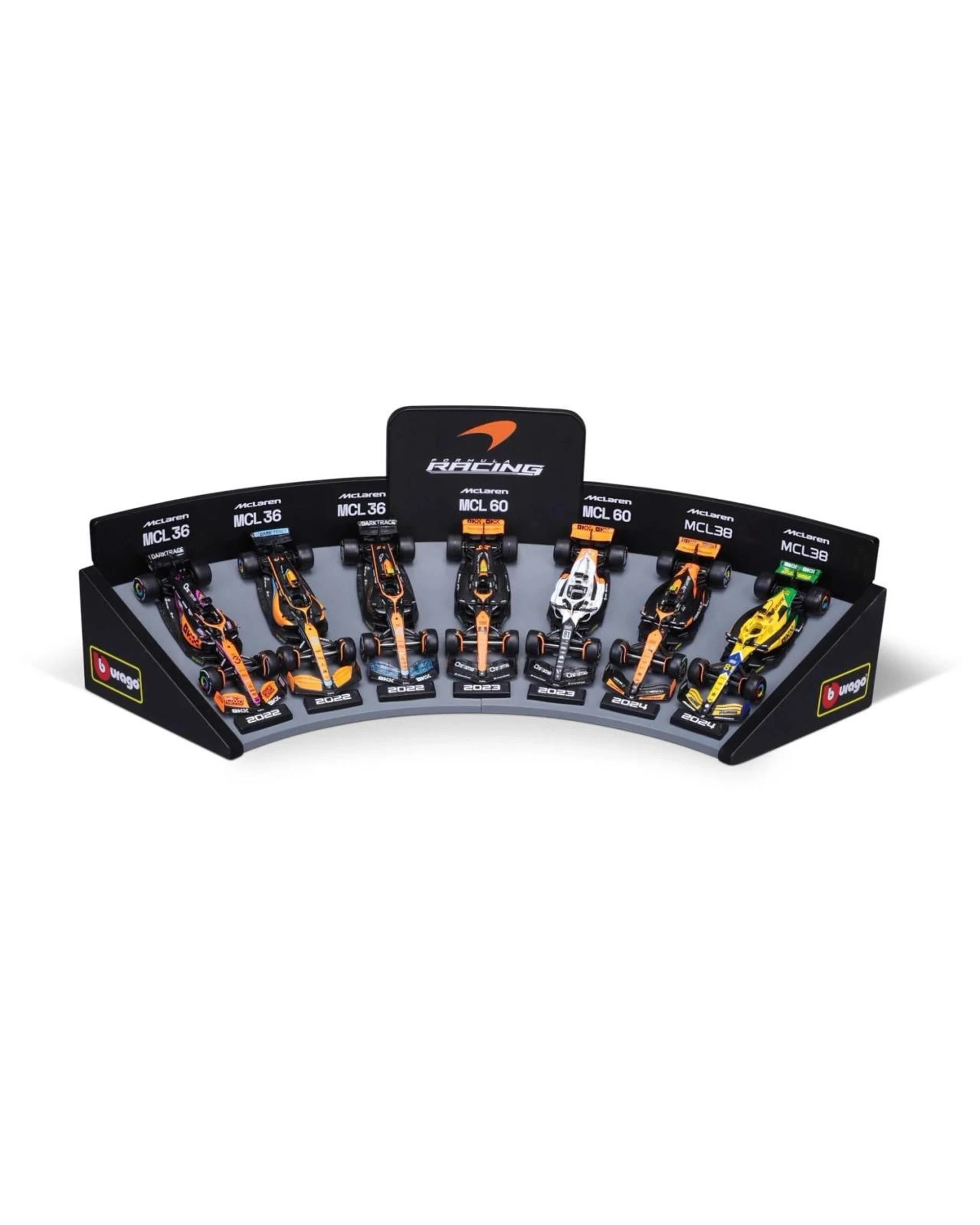 4 Bburago Formula Racing 1:43 Mclaren 7 Piece Collection with Display Stand Gift Set, 4 of 4