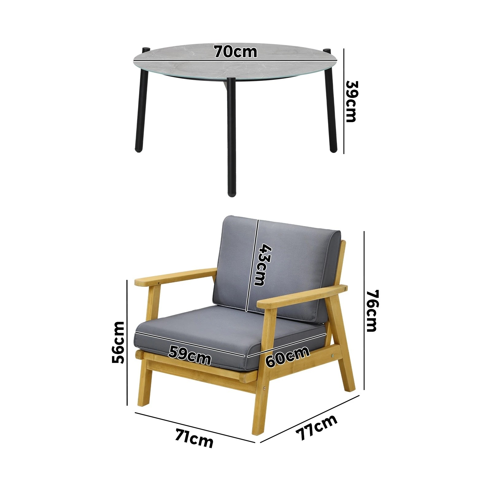 2 Livsip Outdoor Lounge Set 5pcs Patio Furniture Set 70cm Coffee Side Table
 - Multi, 2 of 10