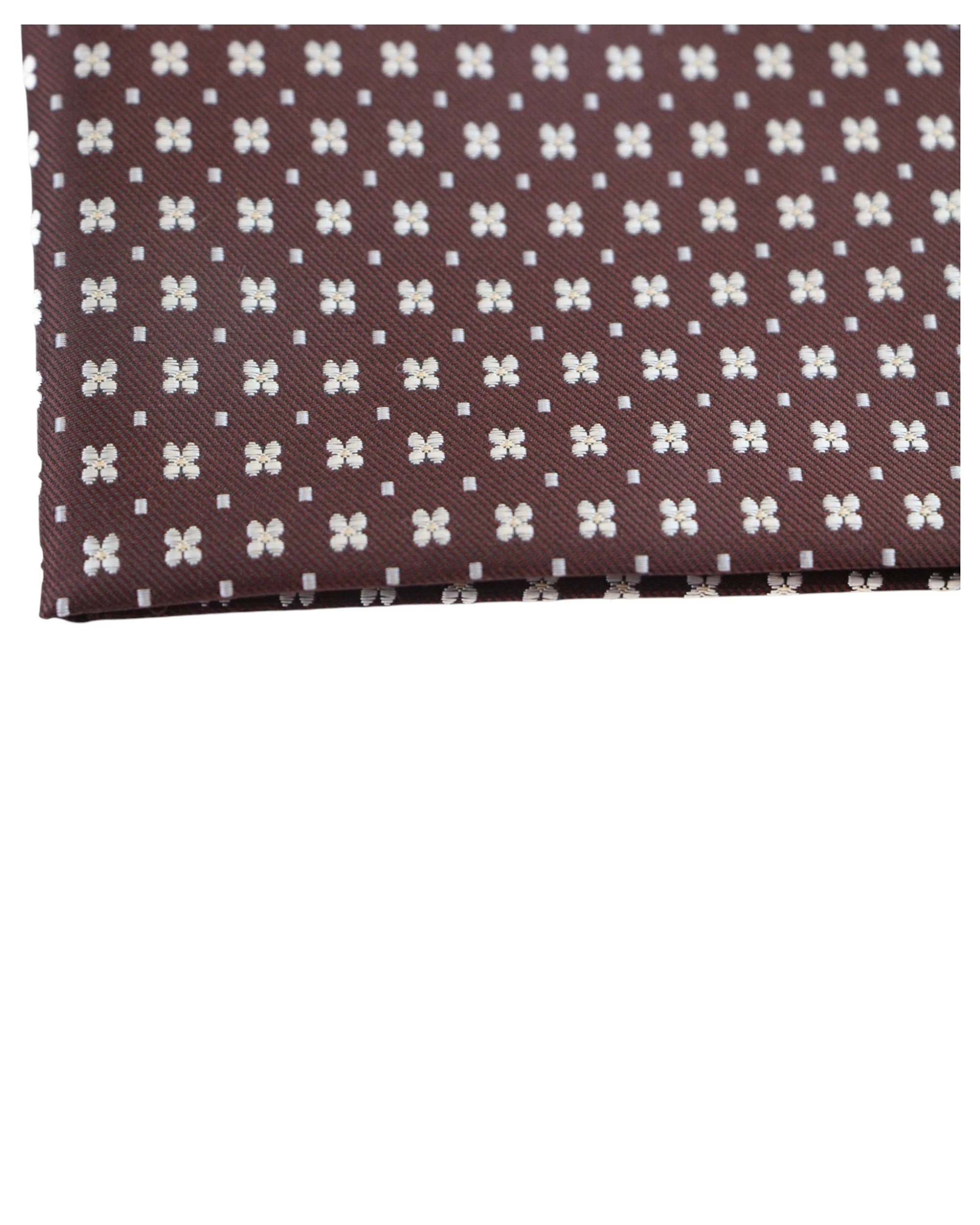 2 Zasel Mens Brown & White Flower Silk Pocket Square - Multi, 2 of 3