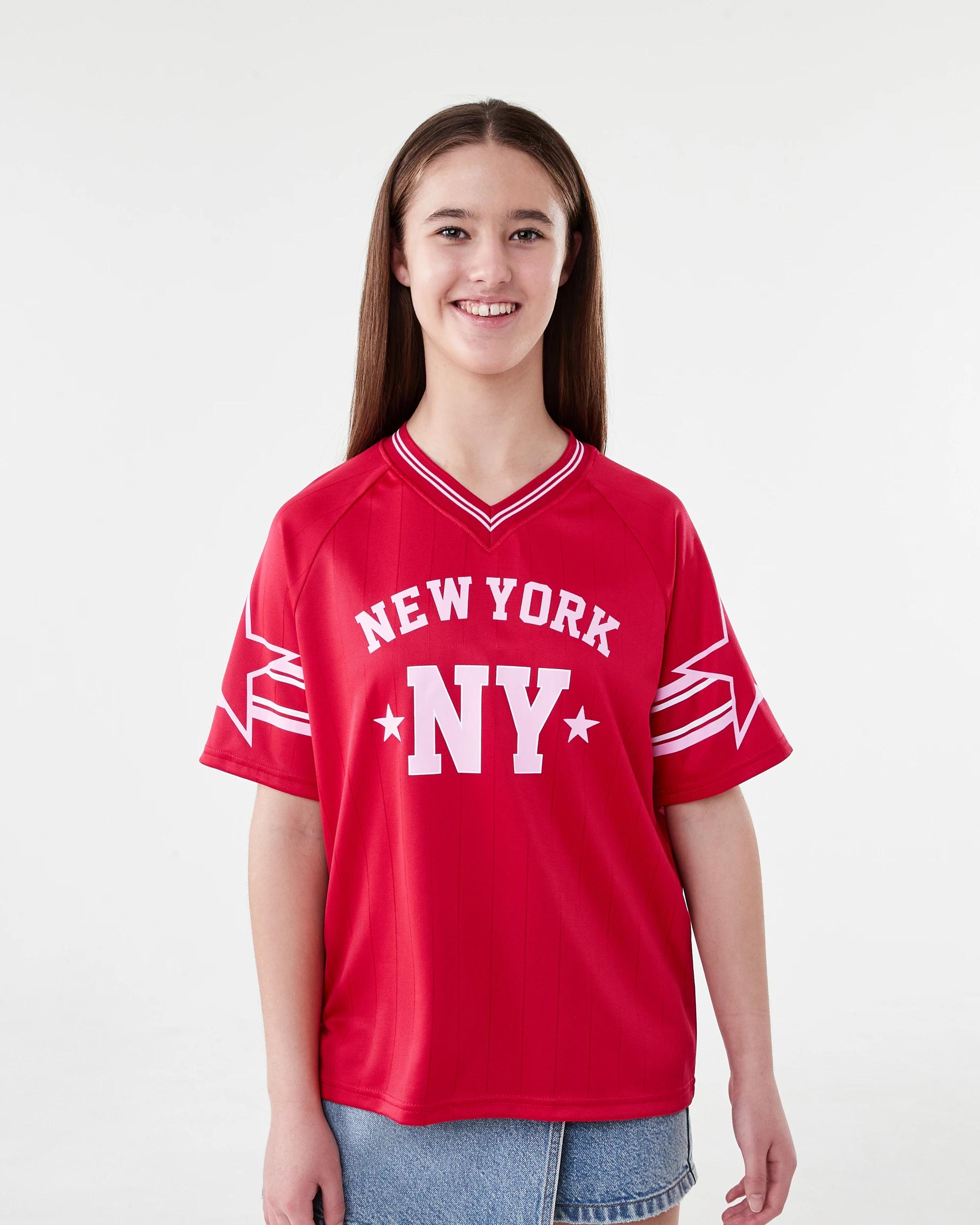 1 V-Neck Mesh Printed T-shirt Red Ny, 1 of 7