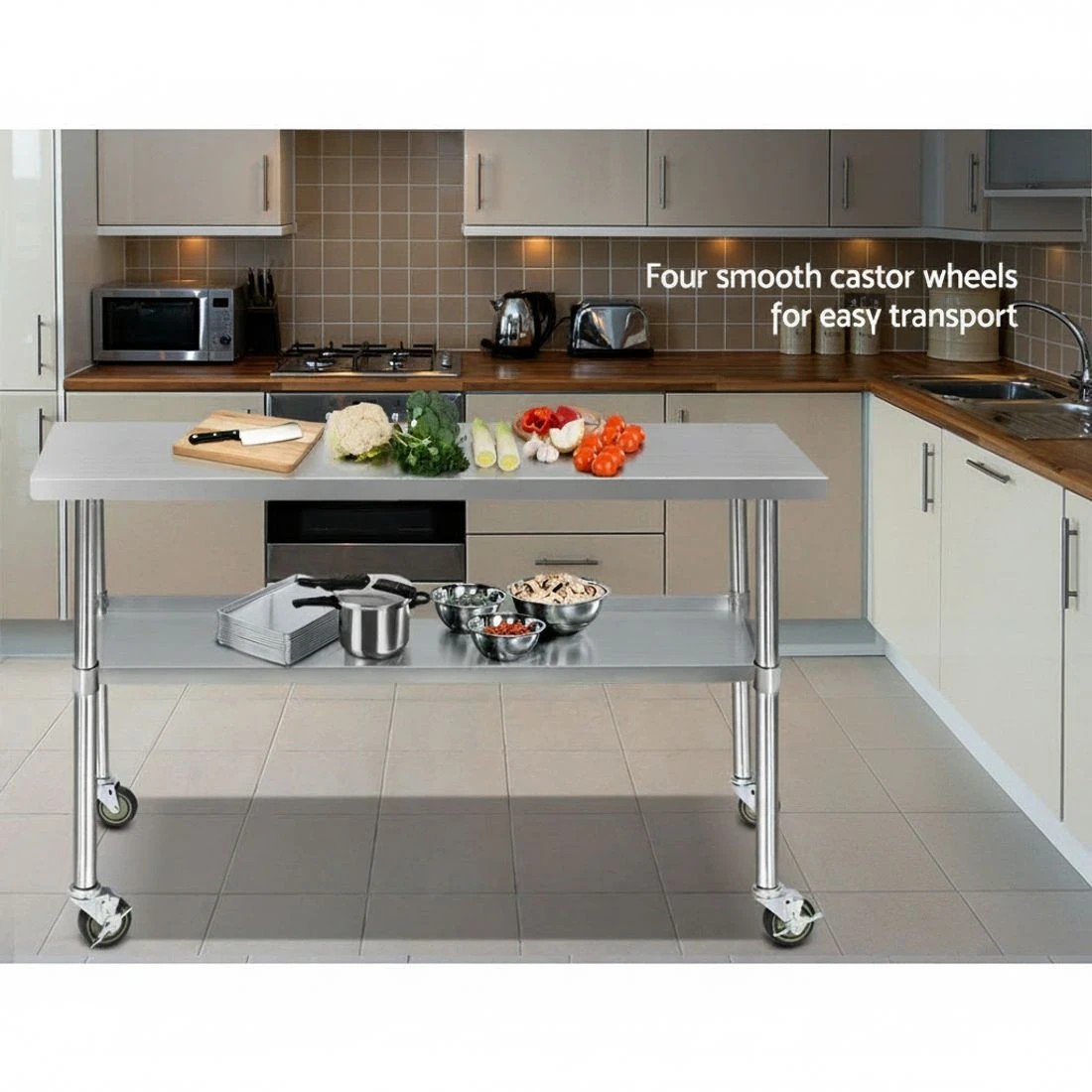 8 Cefito Stainless Steel Kitchen Bench with Wheels - Multi, 8 of 8