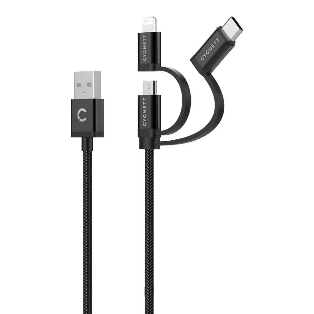 2 Cygnett Essentials 3-in-1 MFi Lightning Cable 1m Black, 2 of 4