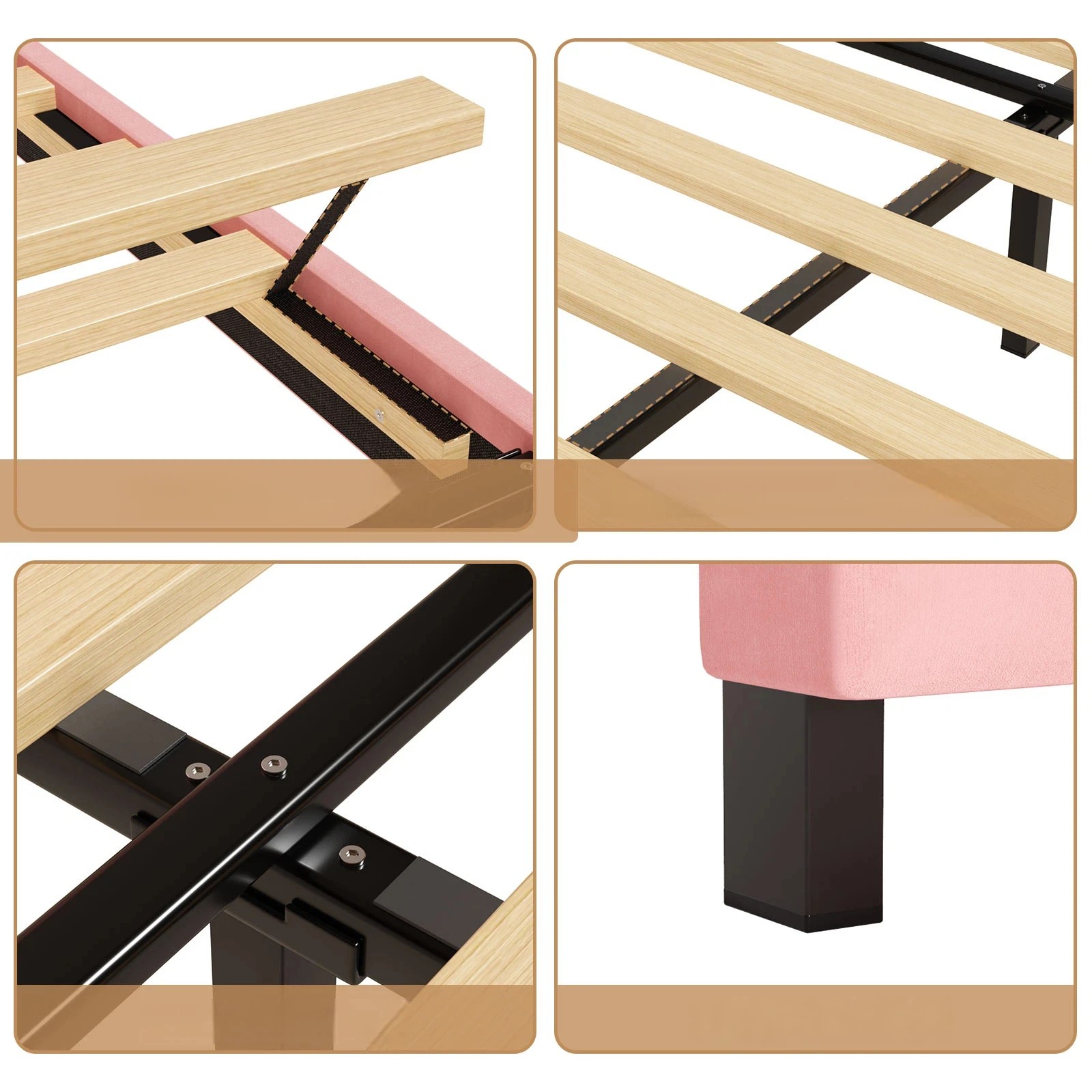 8 Advwin LED Bed Frame with Adjustable Headboard and Drawer USB Velvet King Single - Pink, 8 of 10