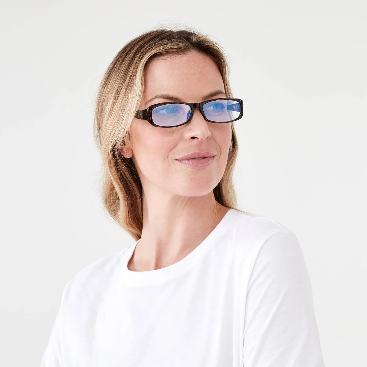 6 Womens Thin Rectangle Blue Light Glasses Tort, 6 of 7