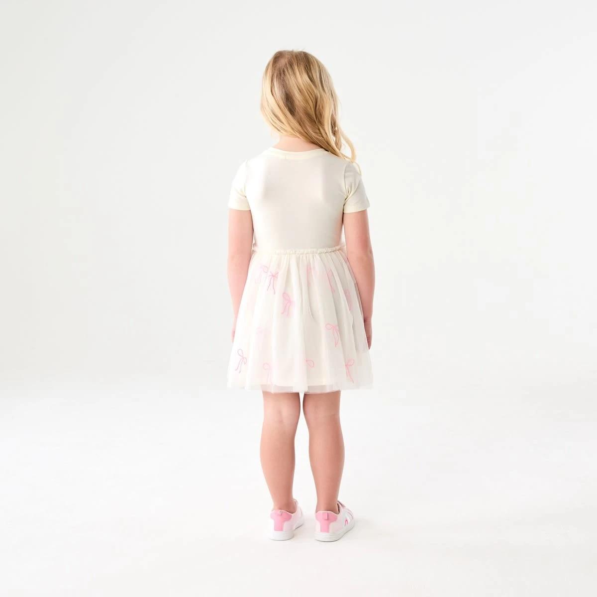 8 Short Sleeve Tutu Dress RIBBON BOW EMB BUTTER BIEGE, 8 of 8