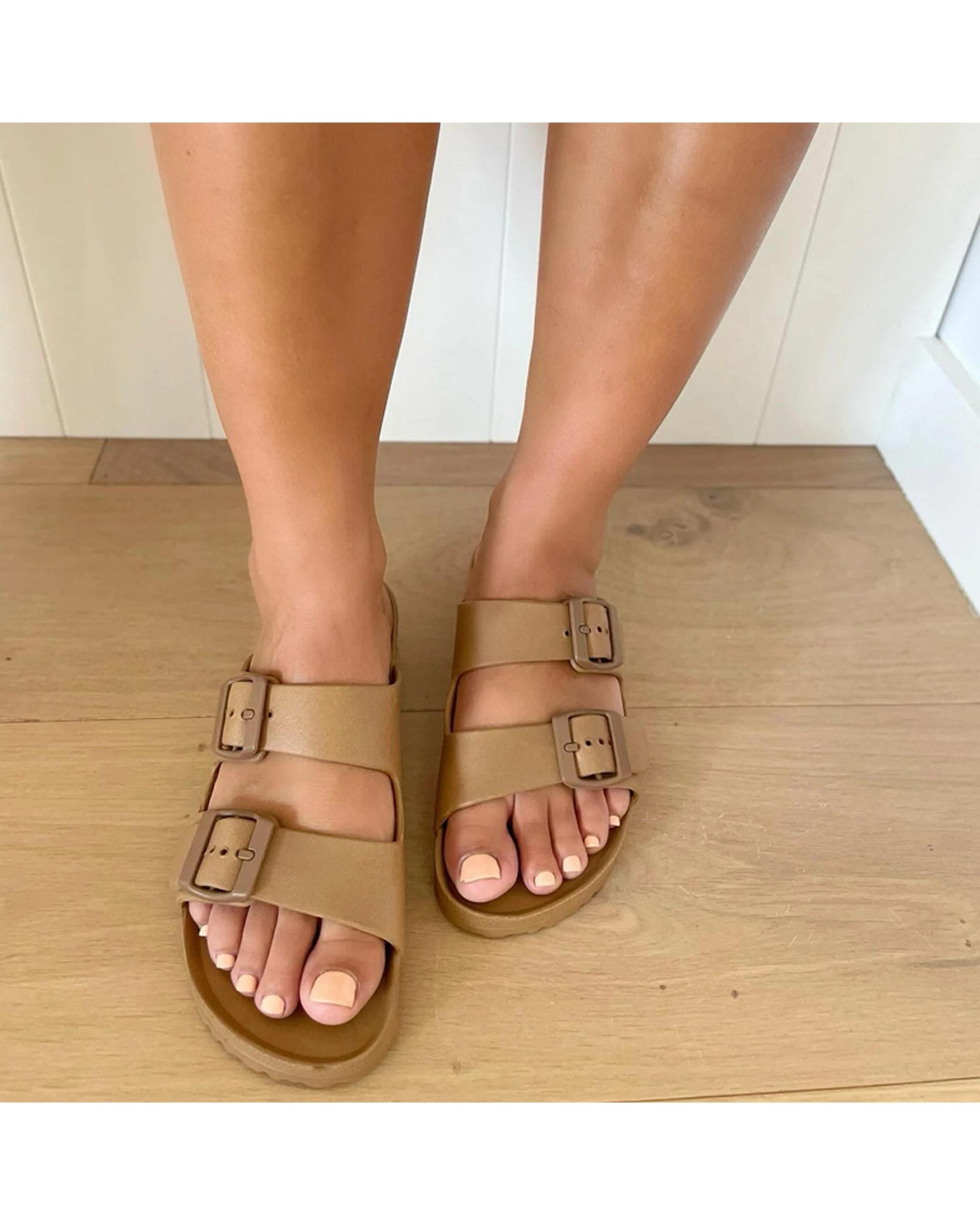 6 Human Shoes Ripe Women's Sandals Double Buckle Super Soft Tan TAN, 6 of 6