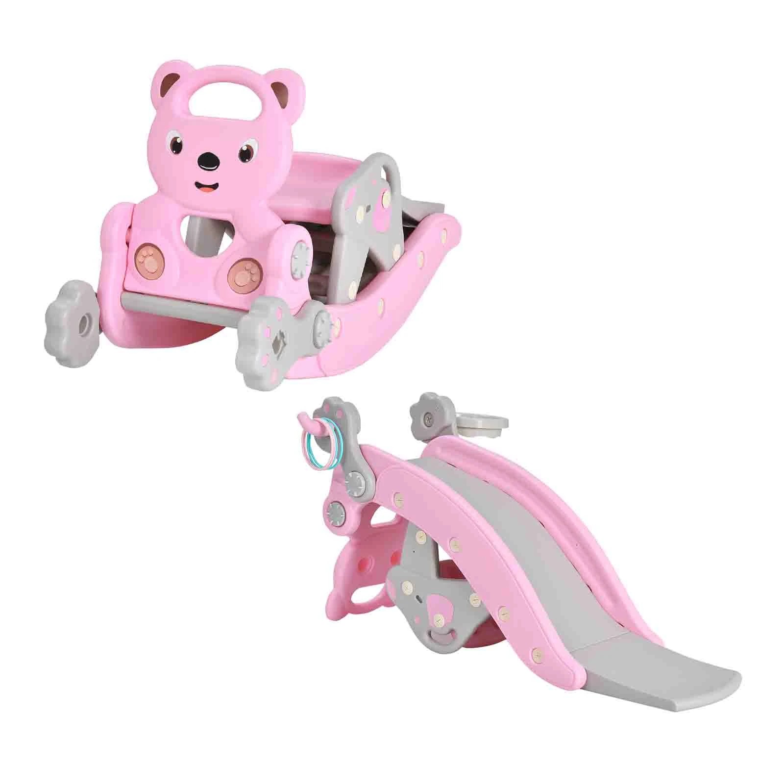 1 Costway 4-in-1 Rocking Horse Play Slide Set Basketball Hoop Ring - Pink, 1 of 1