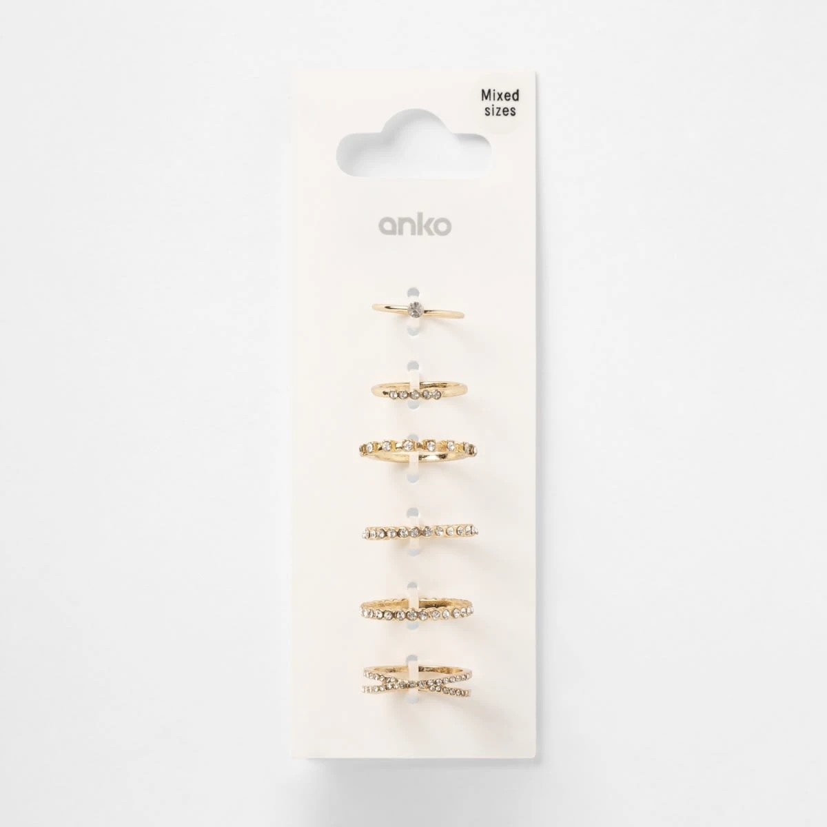 5 6 Pack Diamante Stack Rings - Gold Tone, 5 of 5