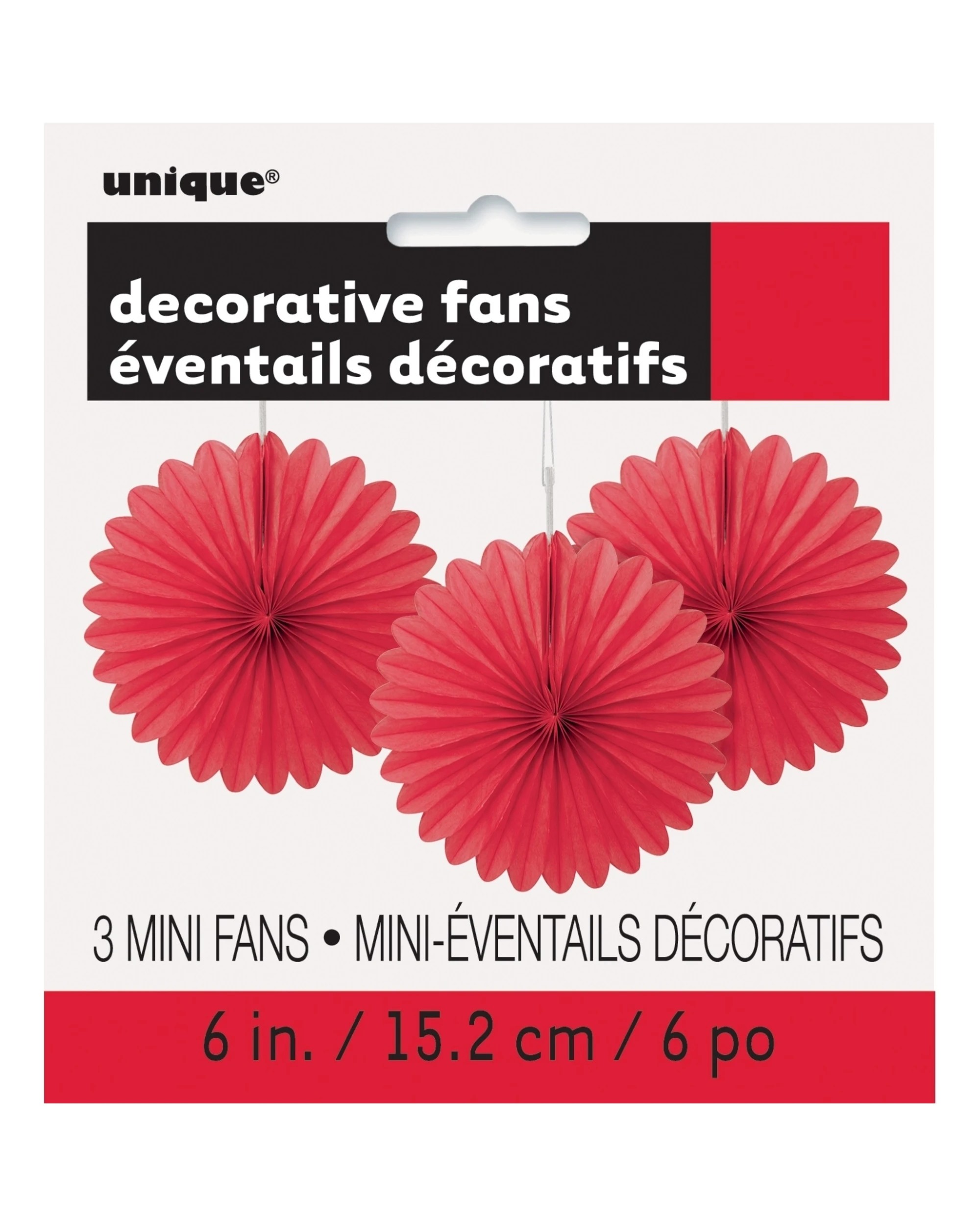 1 Unique Red Mini Tissue Paper Fan Decorations Pack of 3 - Red, 1 of 1