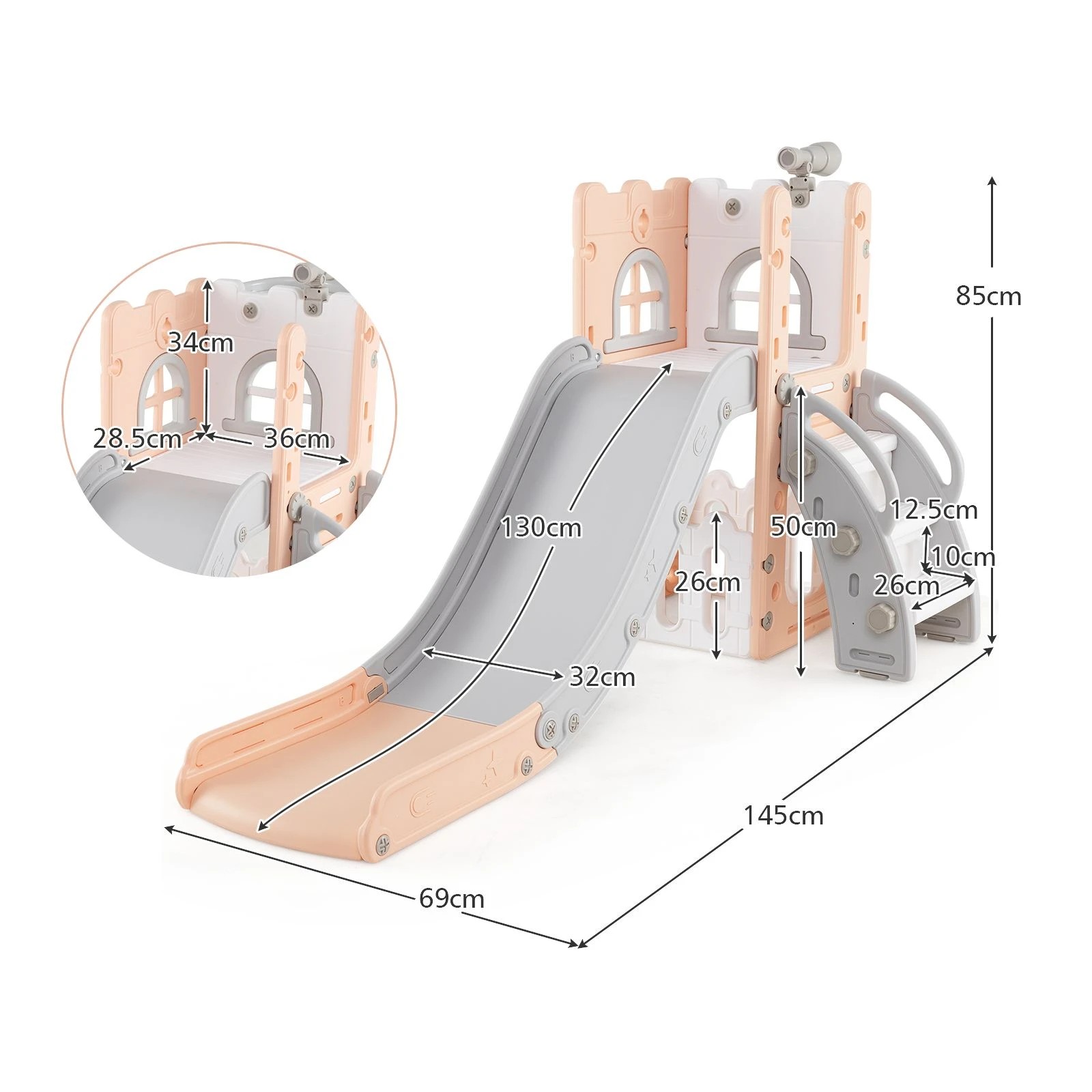 2 Costway 6-in-1 Slide Set w/Basketball Hoop Playset Pink, 2 of 3