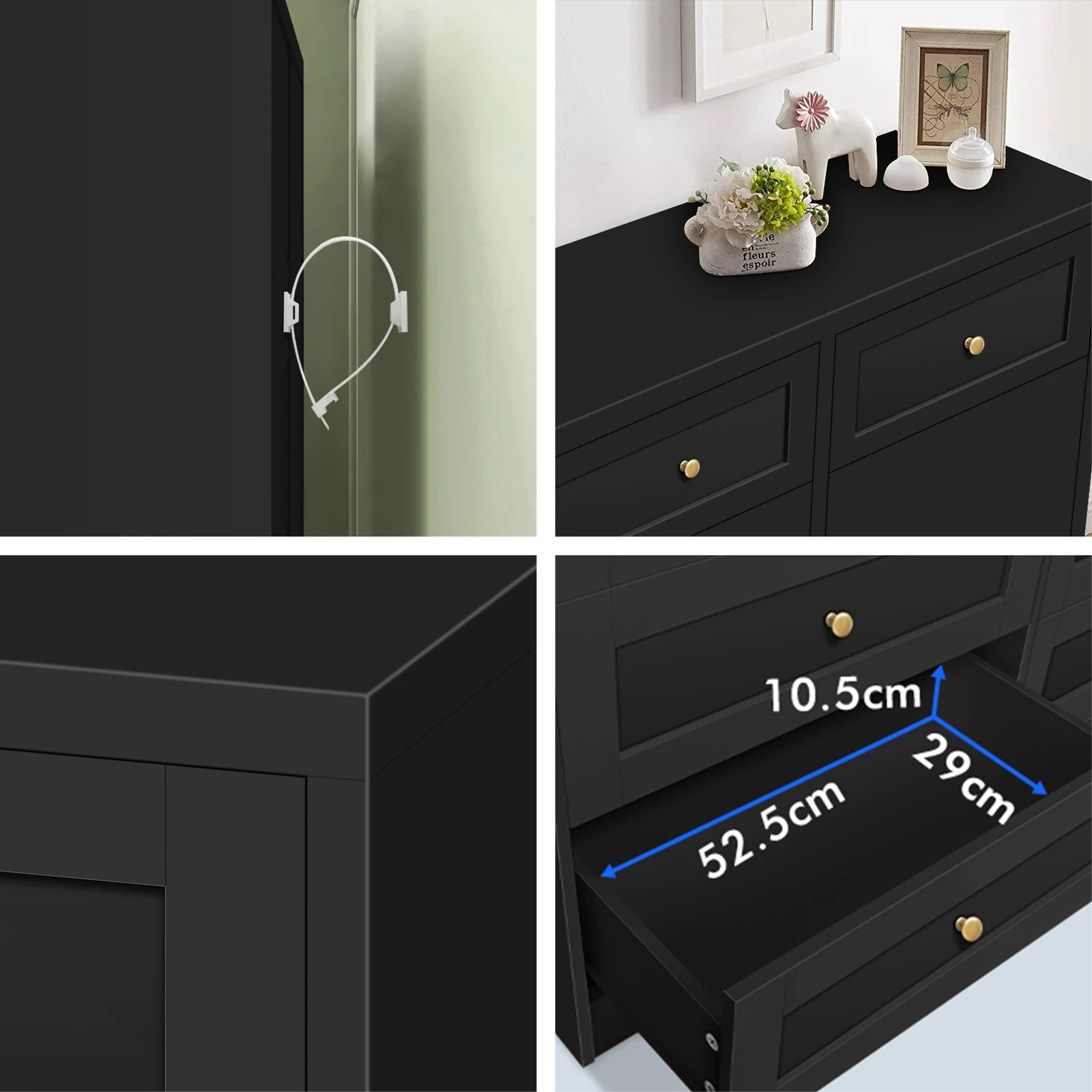 8 Alfordson 6 Chest of Drawers 2x Bedside Table Bedroom Storage Hamptons - Black, 8 of 10