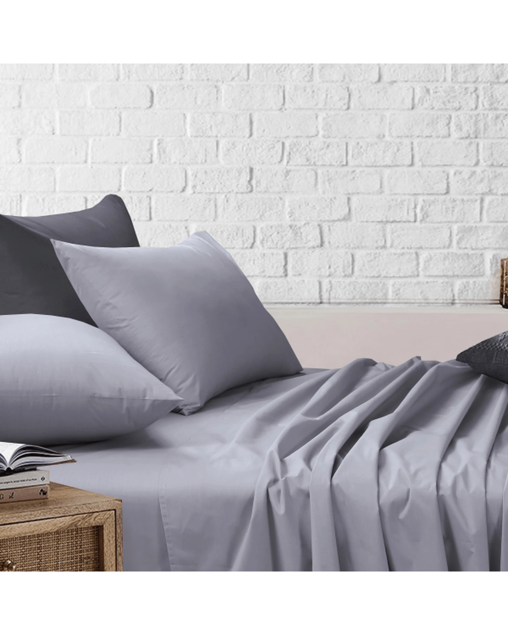2 Amsons Bedsheets Set Flat & Fitted Sheets With Pillowcases - Queen Bed - Grey, 2 of 8