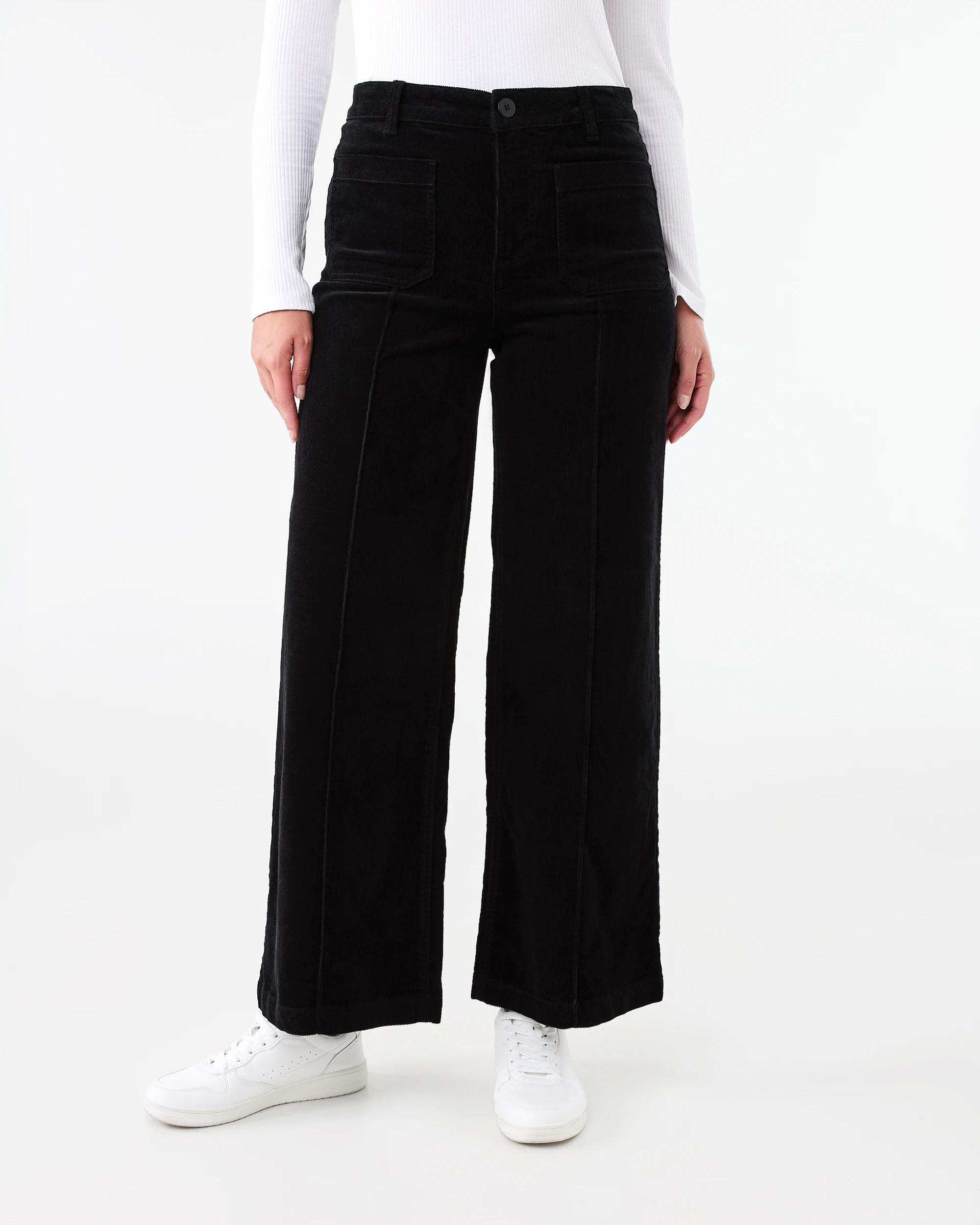 1 Pocket Front Wide Leg Corduroy Pants Black, 1 of 7