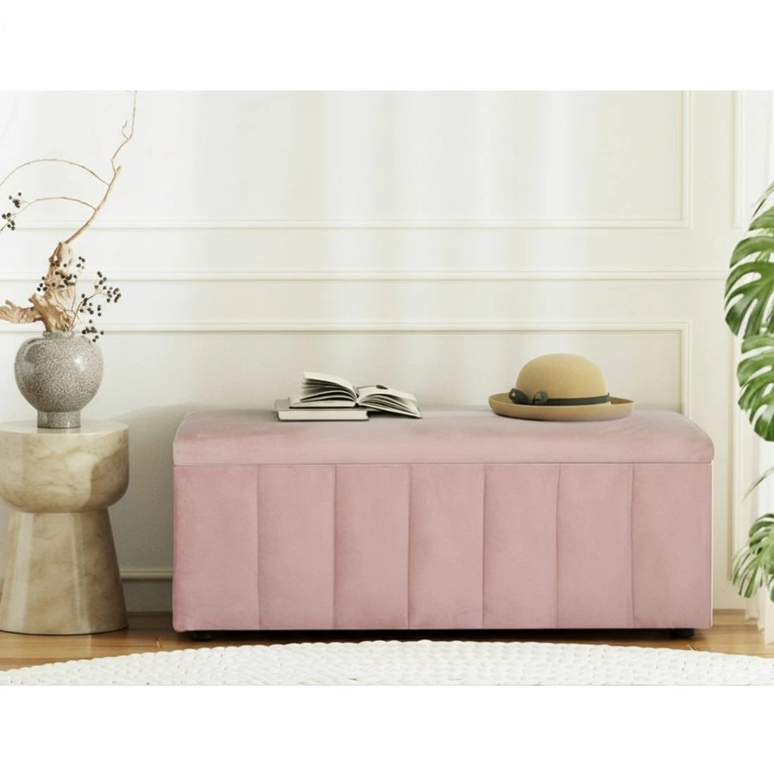 5 Artiss Storage Ottoman Blanket Box 103cm Velvet - Pink, 5 of 7