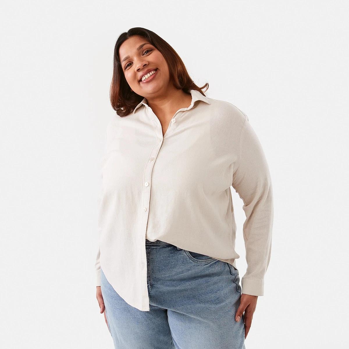 2 Curve Long Sleeve Linen Blend Shirt Nat Beige, 2 of 8