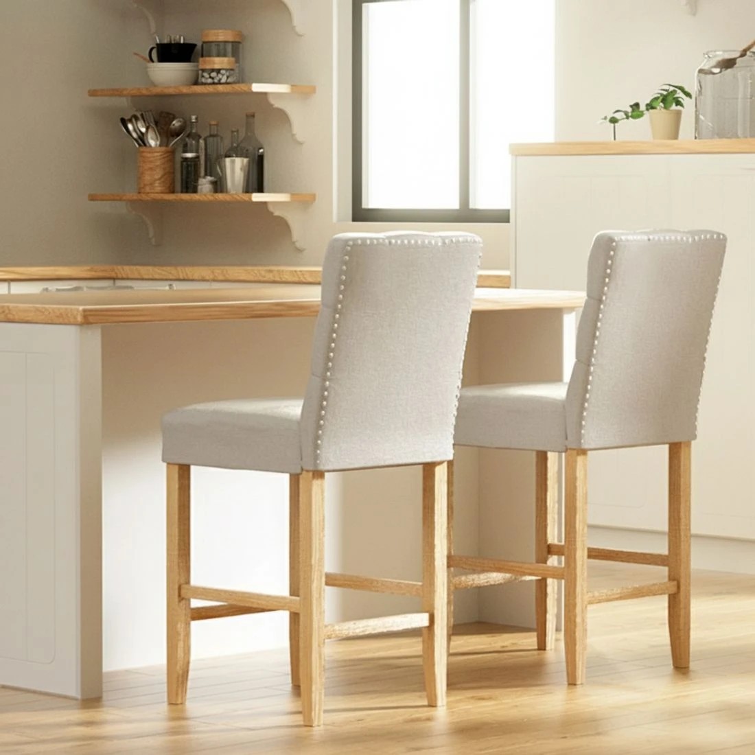 4 Artiss 4x Bar Stools Linen Upholste Chairs - Beige, 4 of 6