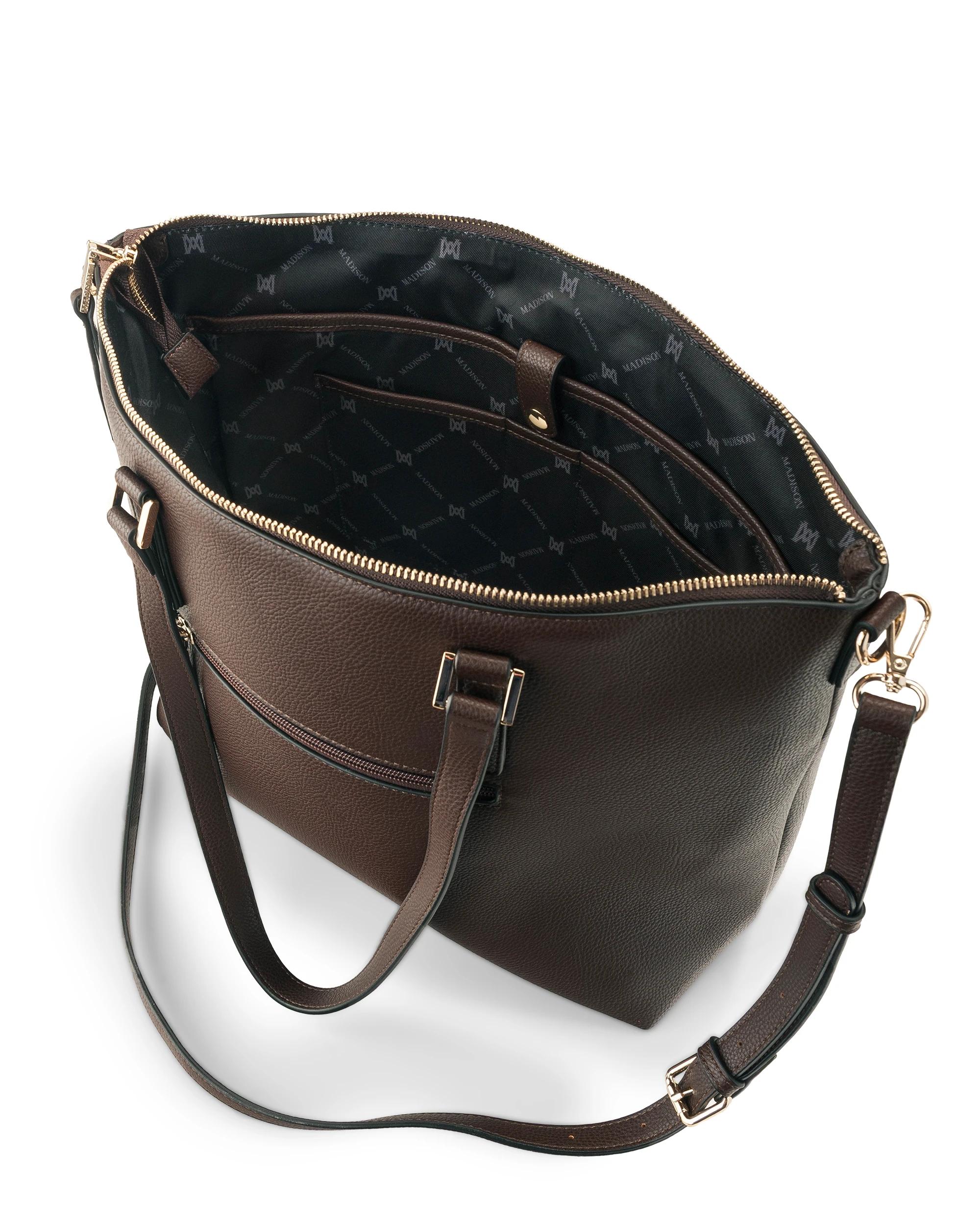 6 Madison Accessories Inga Large Tote Bag with Laptop Pocket CHOCOLATE, 6 of 8