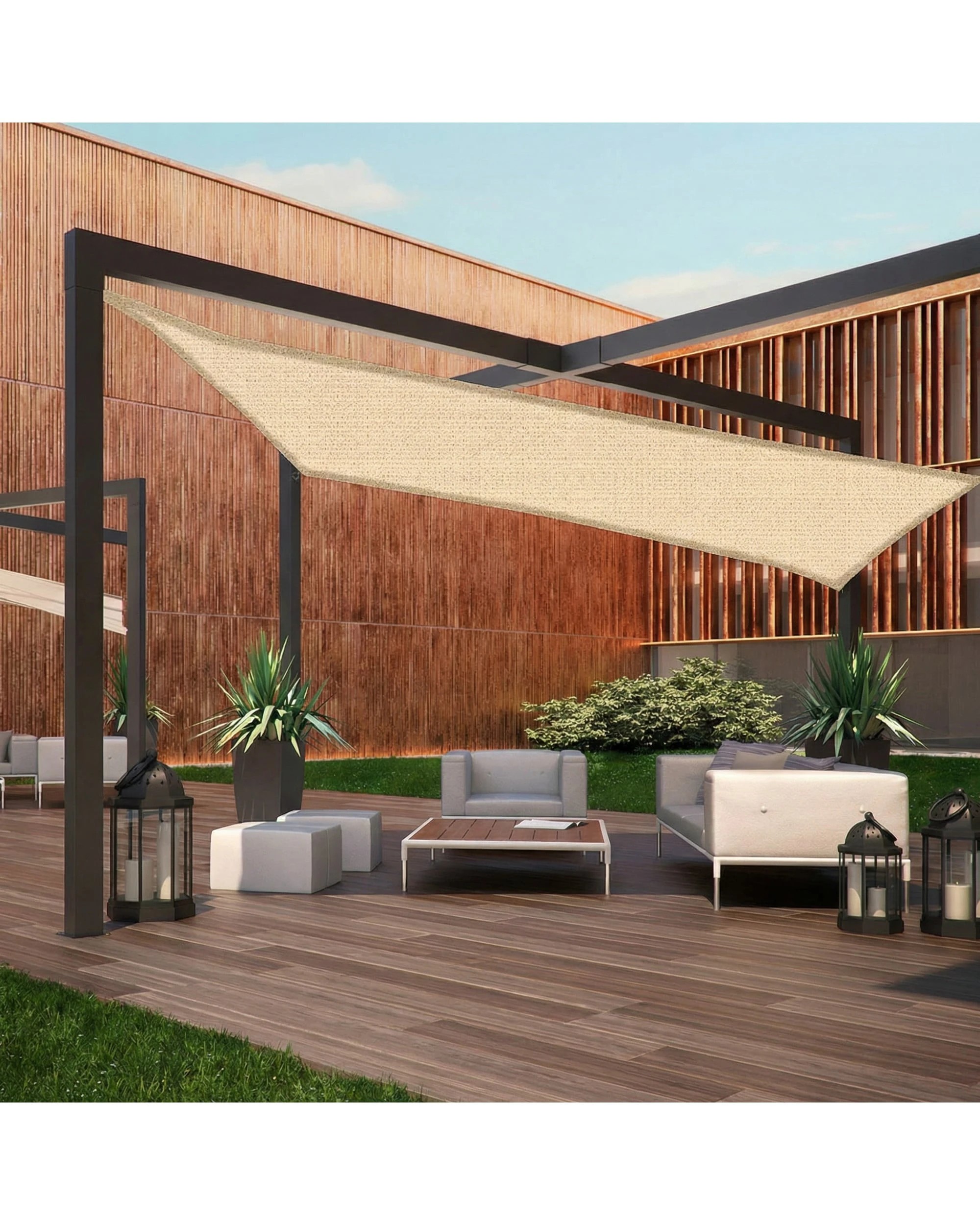 2 Wallaroo 5m X 5m Outdoor Sun Shade Sail Canopy in Sand Cloth Square, 2 of 6