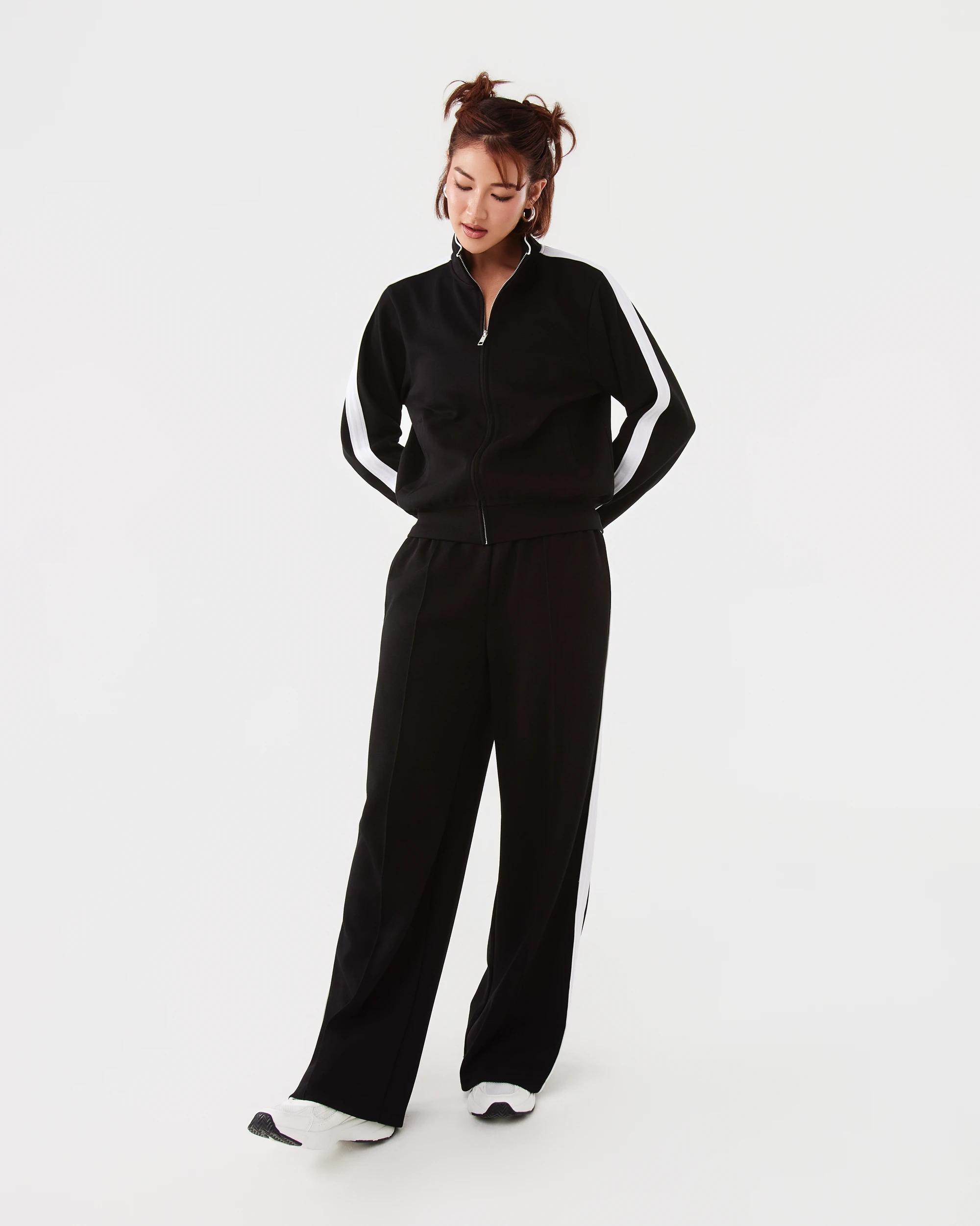 2 Active Womens Retro Wide Leg Trackpants Black, 2 of 10