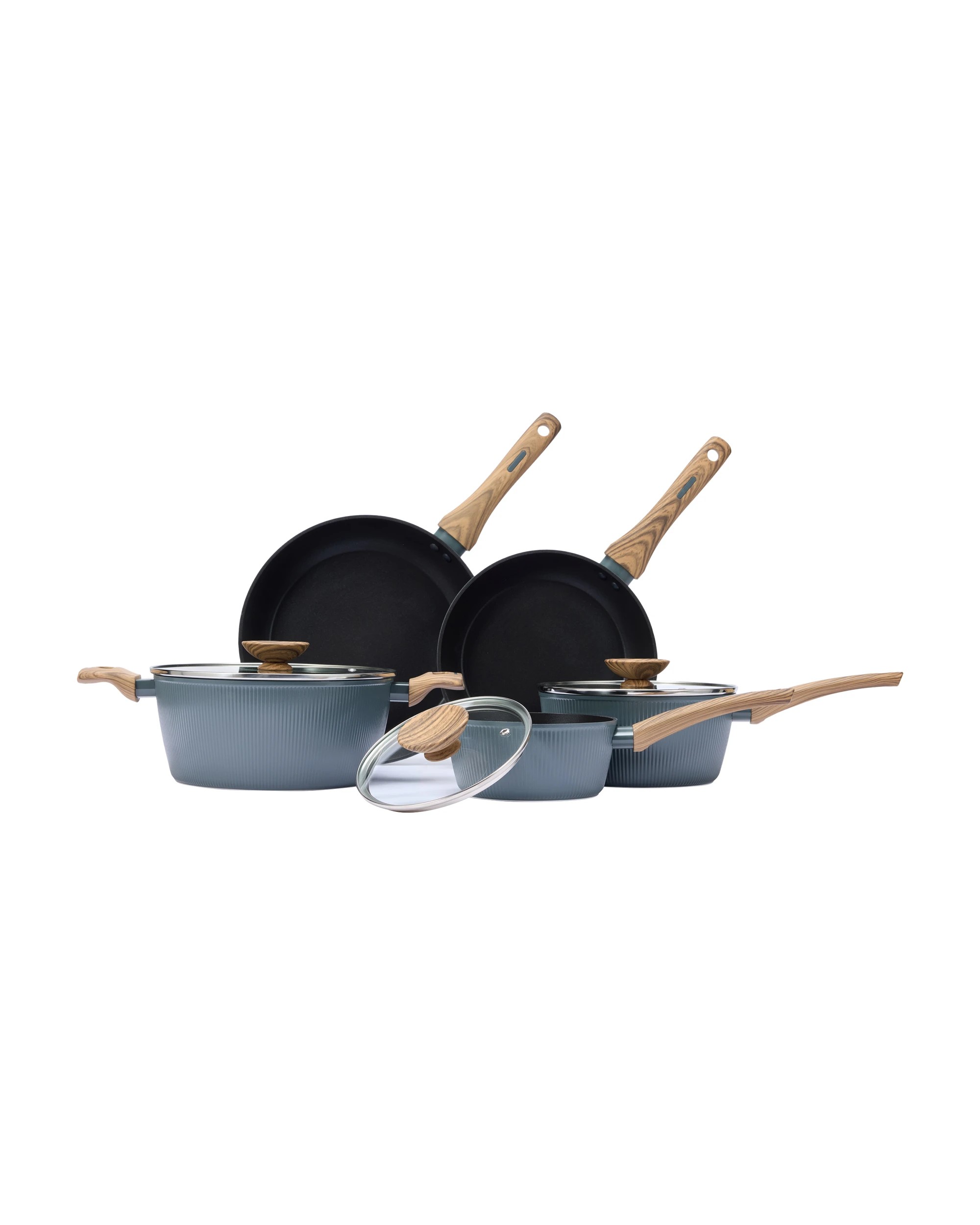 1 5 Piece Wood Look Linear Cookware Set - Grey, 1 of 10
