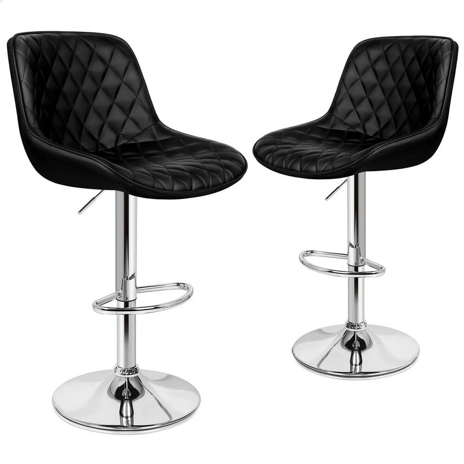 1 Alfordson 2x Bar Stools Gas Lift Leather Bar Chairs Kitchen Swivel - Black, 1 of 10