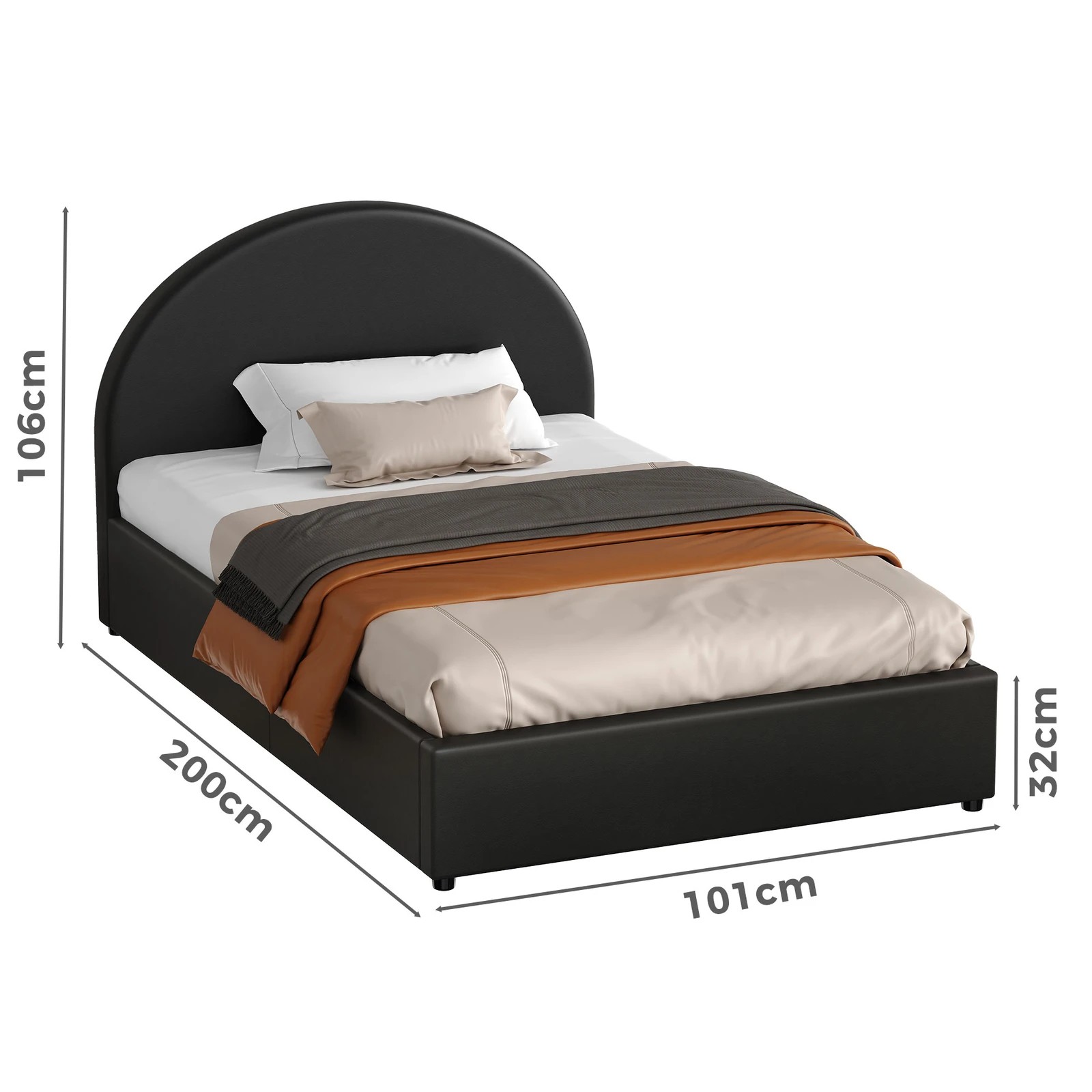 10 Alfordson Bed Frame Single Size Gas Lift Base With Storage Leather Howell - Black, 10 of 10