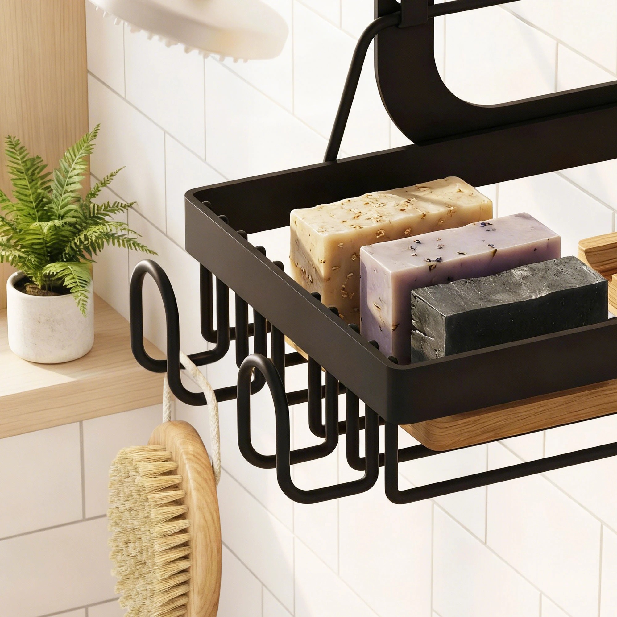 6 Artiss 2X 3 Tier Over The Door Shower Caddy Hanging Bathroom Storage Organizer - Black, 6 of 9