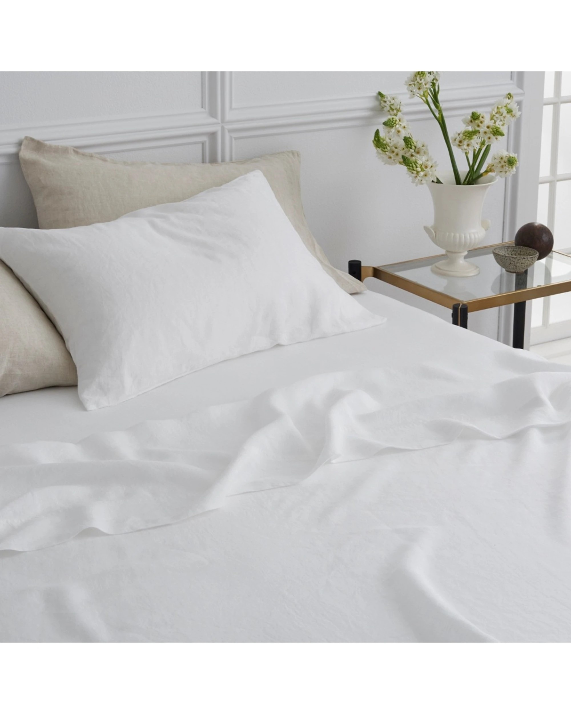2 Bedding co Sheet Set 100% French Flax Linen Soft Breathable - King Single Bed - White, 2 of 5