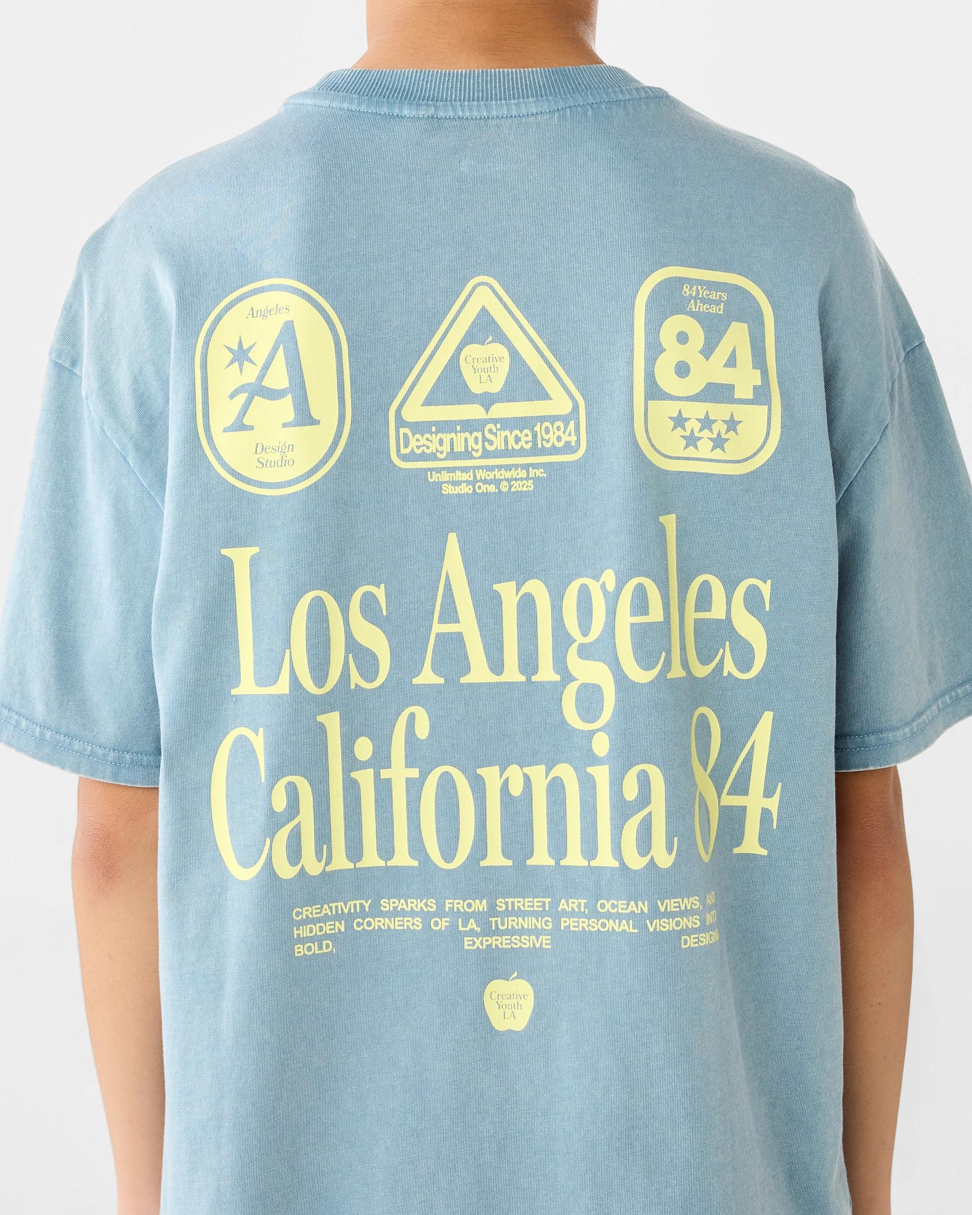 5 Short Sleeve Oversized Washed Printed T-shirt Blu Typogr, 5 of 7