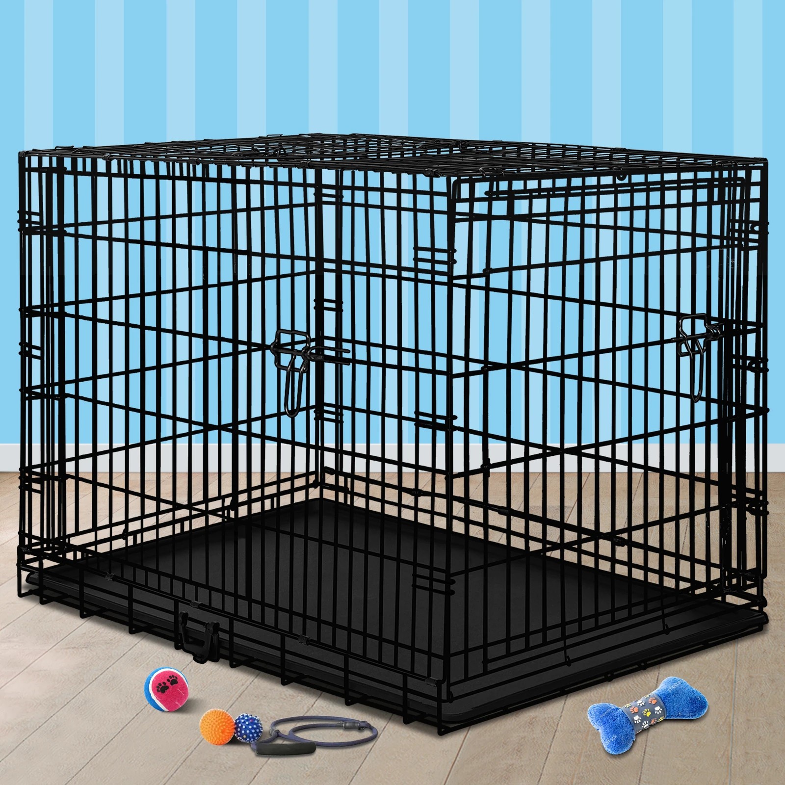 2 Beastie Dog Cage 24 inch Large Pet Crate Kennel Cat Metal Playpen Foldable - Black, 2 of 8