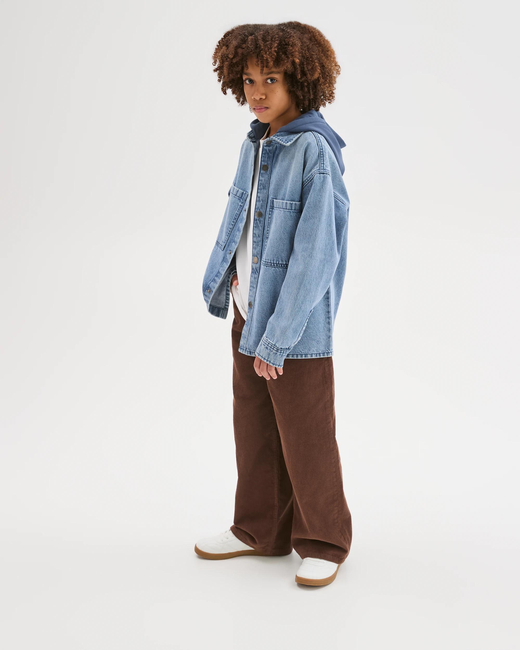 3 Target Kids Long Sleeve Hooded Denim Shirt MID BLUE WASH, 3 of 6