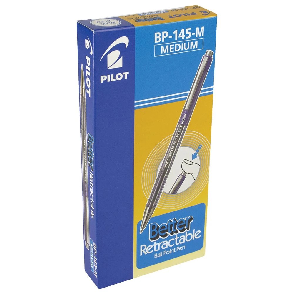 2 PILOT BP-145 Medium Retractable Ballpoint Pens Blue 12 Pack, 2 of 2
