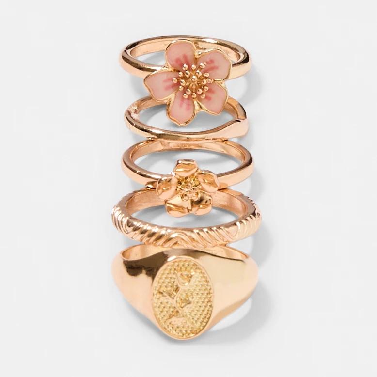 2 5 Pack Floral Rings - Pink and Gold Tone GOLD, 2 of 5