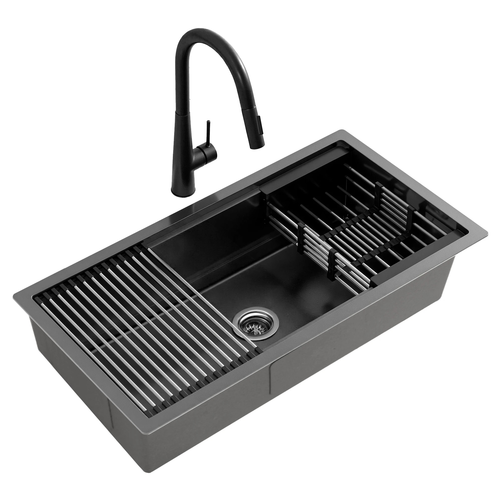 1 Cefito Stainless Steel Sink 81x45CM With Pull Out Mixer Tap Kitchen Basin Single - Black, 1 of 2