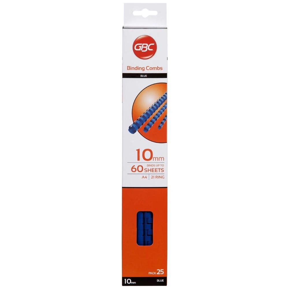 1 GBC Binding Comb 21 Loop Plastic 10mm Blue 25 Pack, 1 of 2