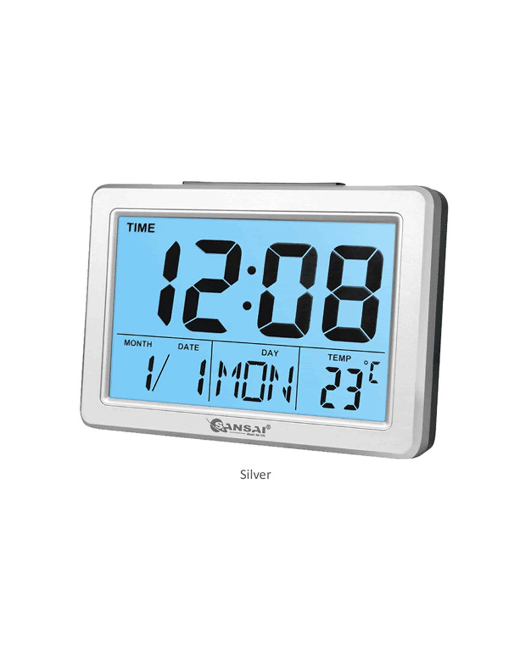 3 Sansai LCD Digital Alarm Clock Date Temperature Backlight 12/24Hr 13.8cm - White, 3 of 4