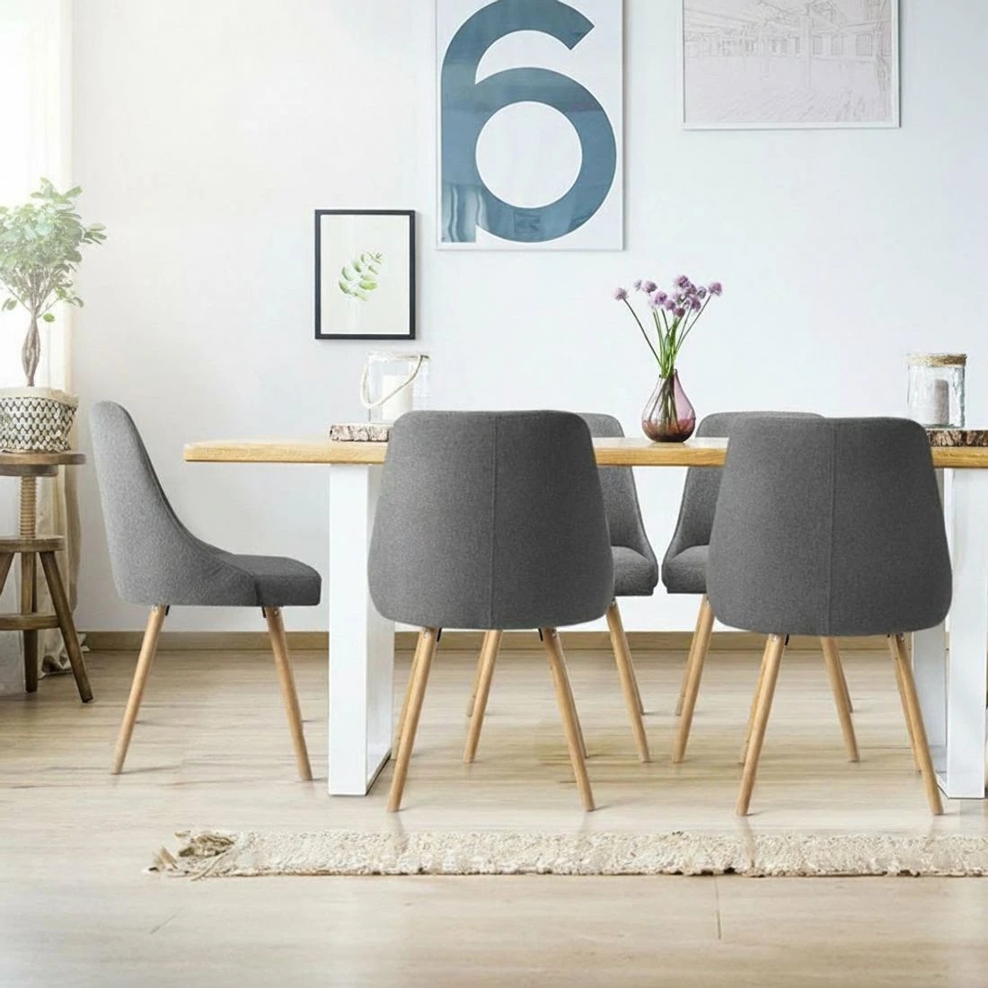 3 Artiss Dining Chairs Set of 4 Fabric Wooden - Grey, 3 of 5