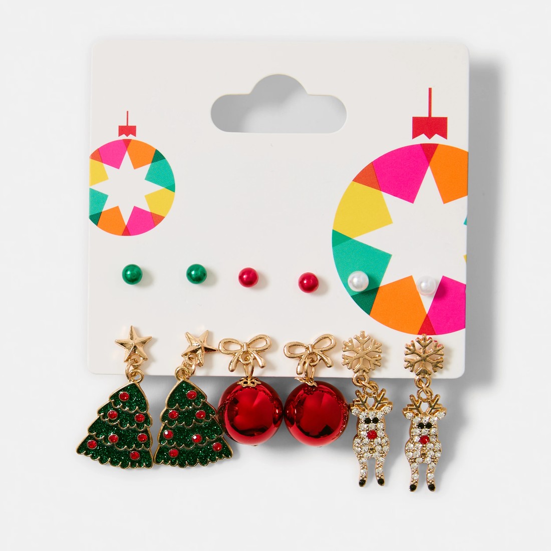 5 6 Pack Christmas Tree Reindeer Earrings - Red, Green and Gold Tone, 5 of 5