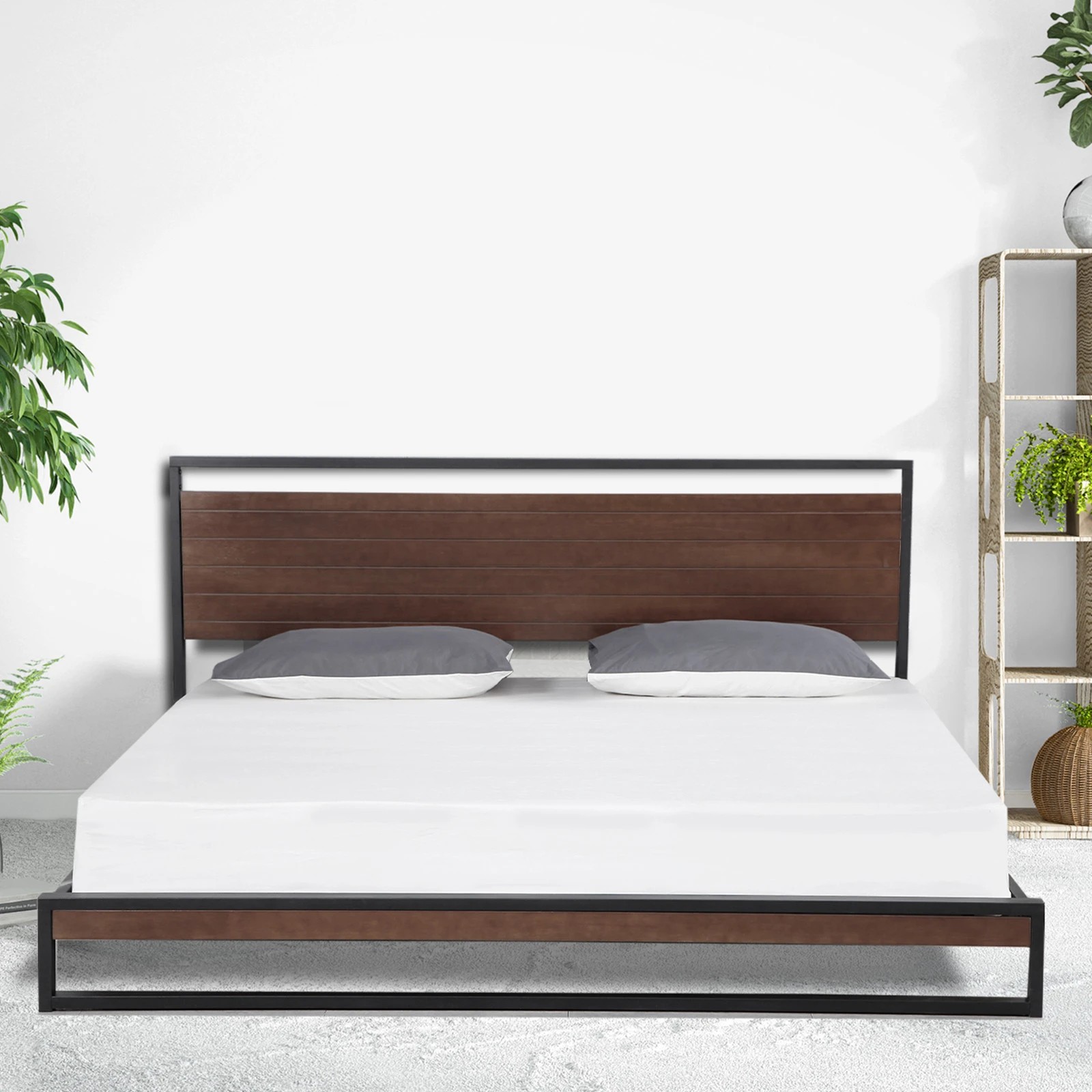 4 Milano Décor Azure Bed Frame With Headboard Wood Steel Platform Bed - Black, 4 of 9