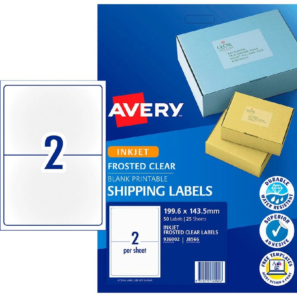 1 Avery 2UP Inkjet Shipping Labels  Clear 25 Sheets, 1 of 5