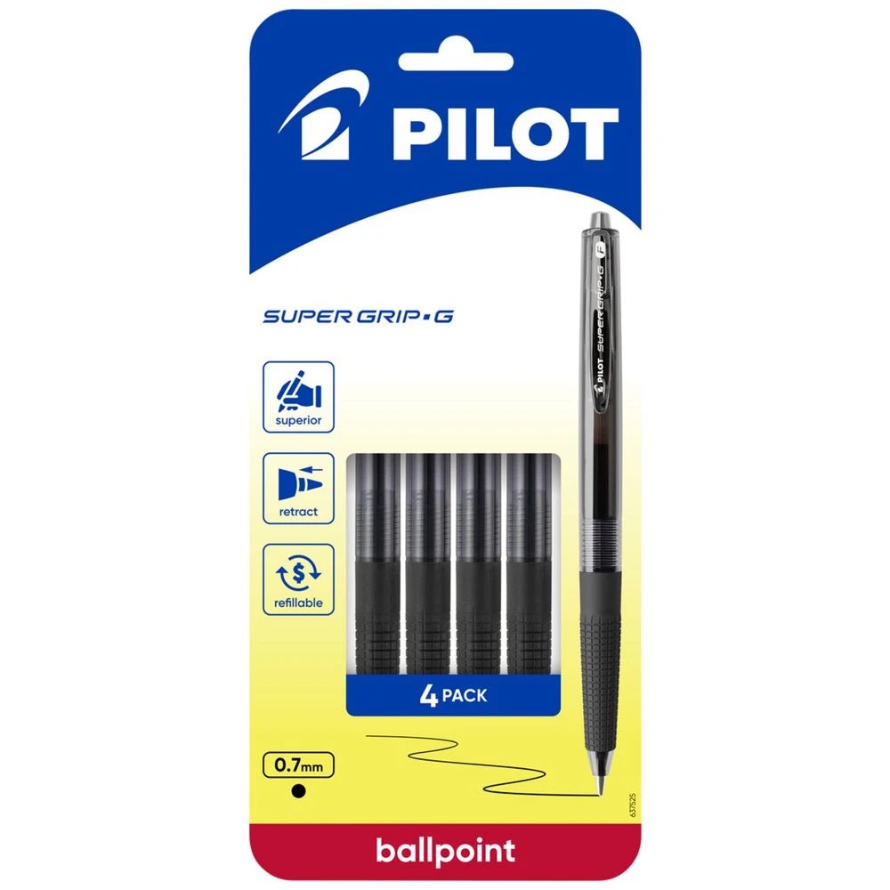 1 PILOT Super Grip G Retractable Ballpoint Pen 0.7mm Black 4Pk, 1 of 7